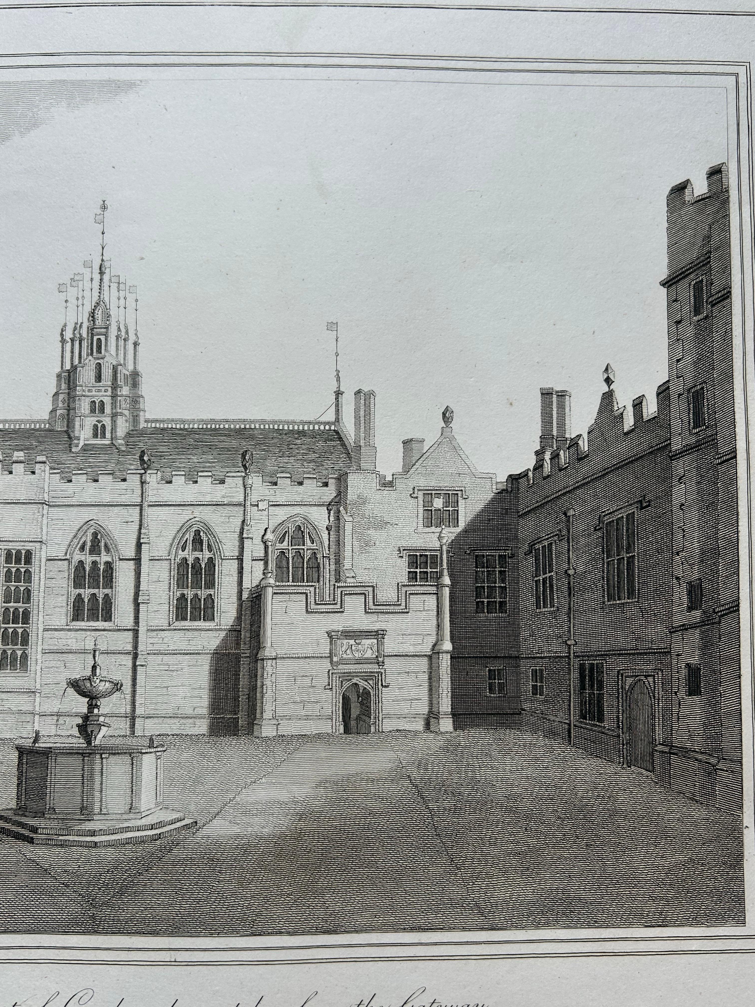 English Inner Front of Cowdray House – Antique Engraving from the Gateway, Sussex 1796 For Sale