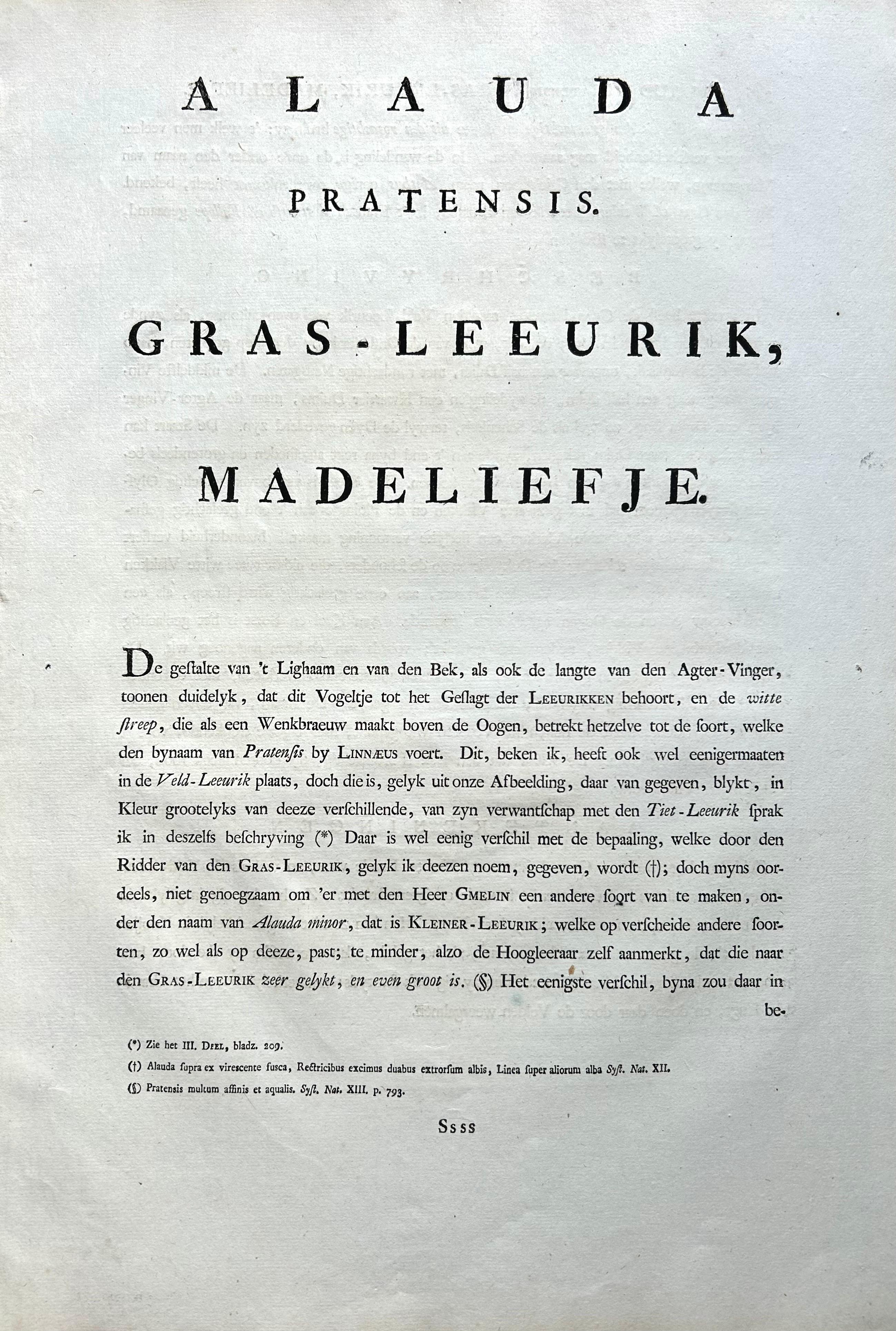 Meadow Pipit Bird Print – Alauda Pratensis from Nederlandsche Vogelen, 1809 For Sale 4