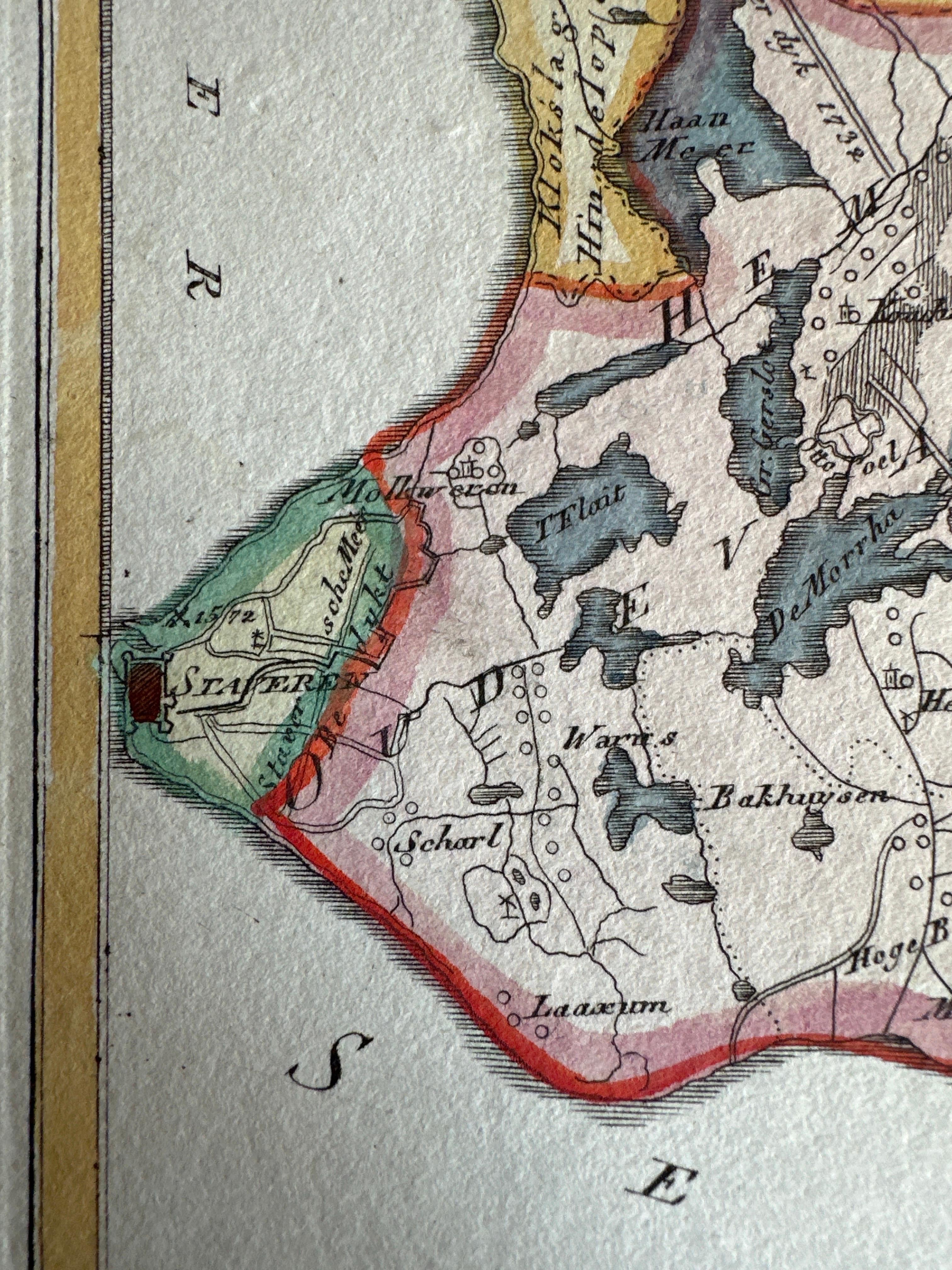 Autrichien Carte ancienne de la région de Gaasterland, Friesland, Pays-Bas, 1791 en vente