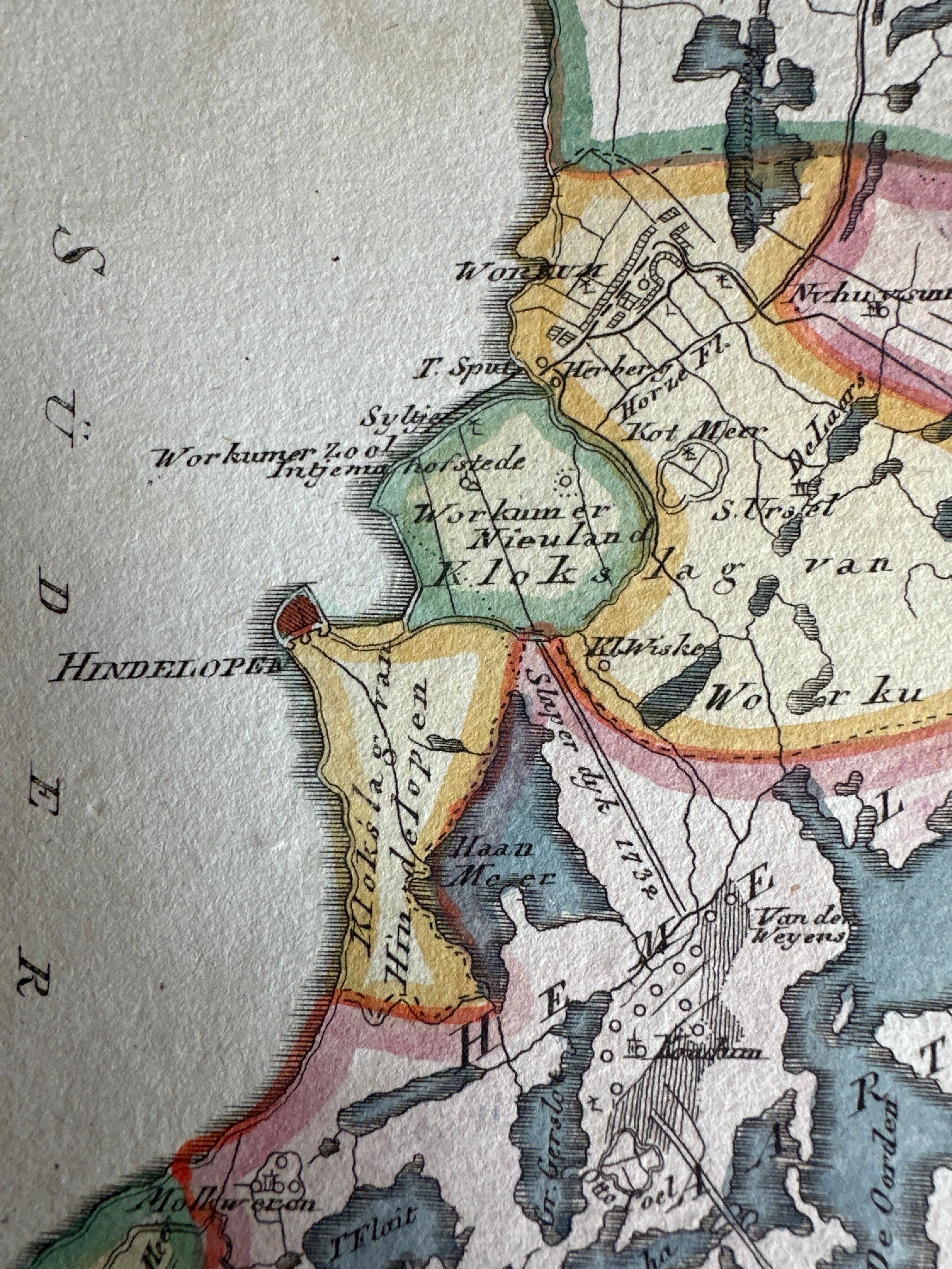 Gravé Carte ancienne de la région de Gaasterland, Friesland, Pays-Bas, 1791 en vente