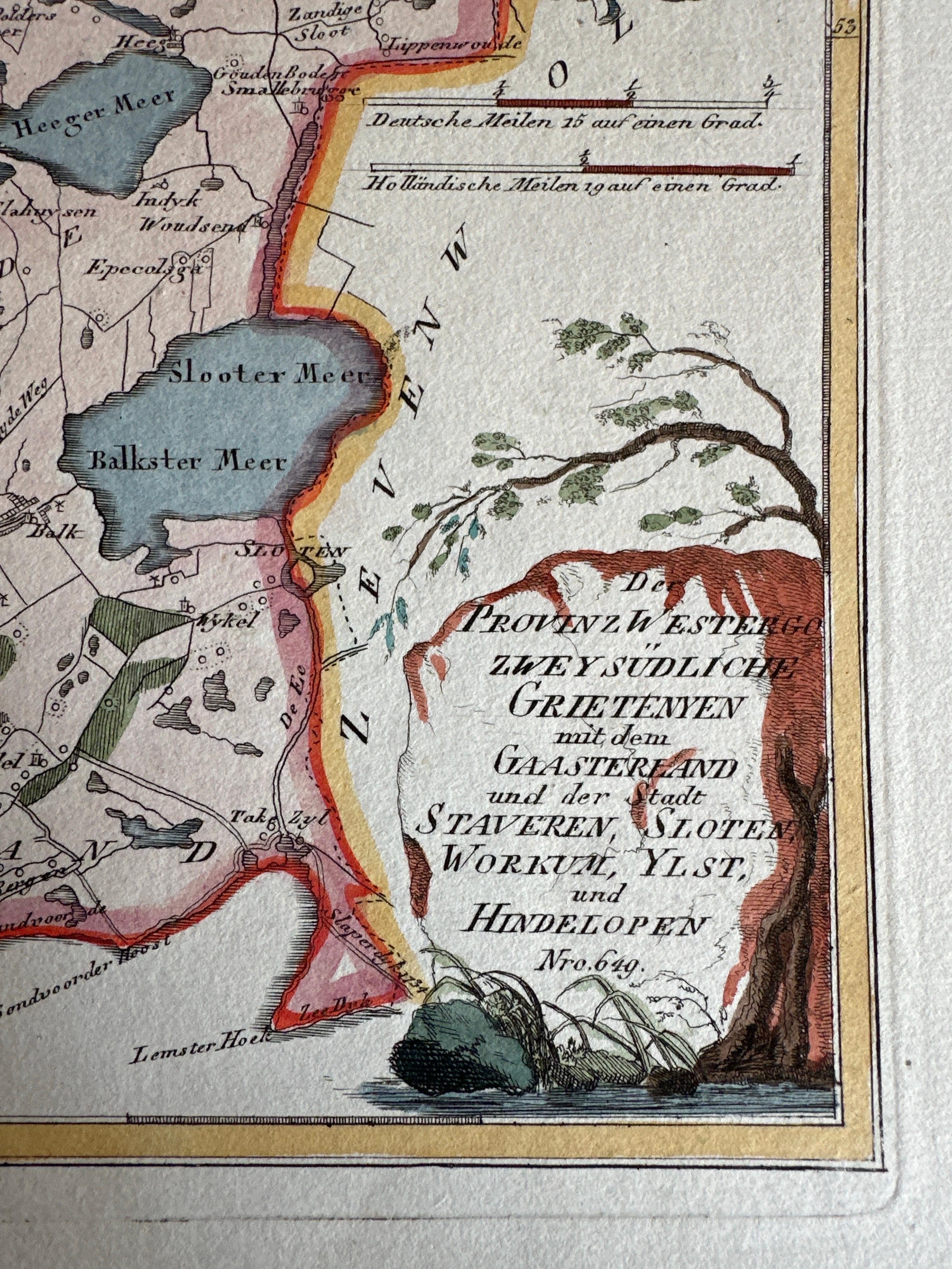 Carte ancienne de la région de Gaasterland, Friesland, Pays-Bas, 1791 Bon état - En vente à Langweer, NL
