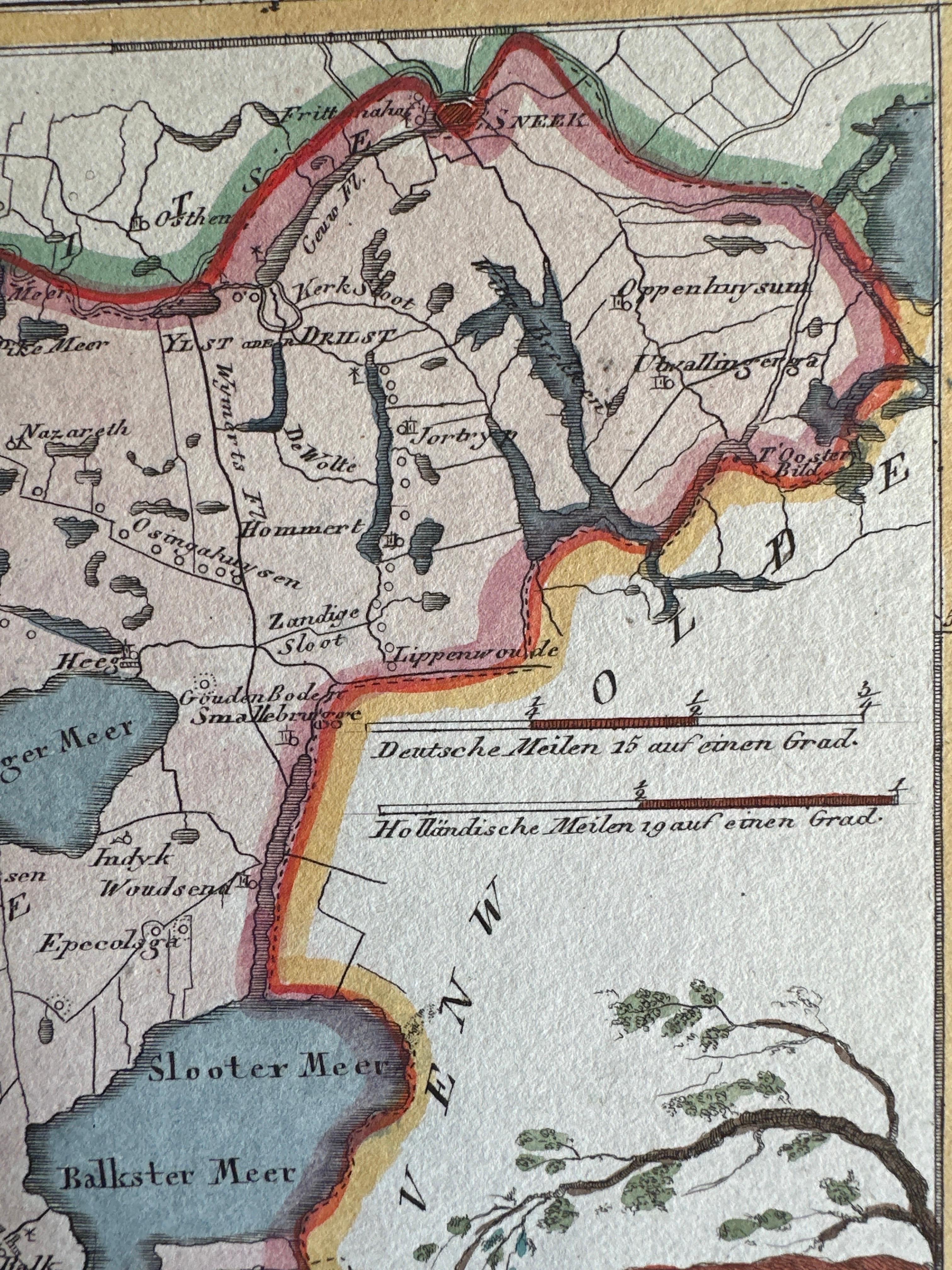 Papier Carte ancienne de la région de Gaasterland, Friesland, Pays-Bas, 1791 en vente