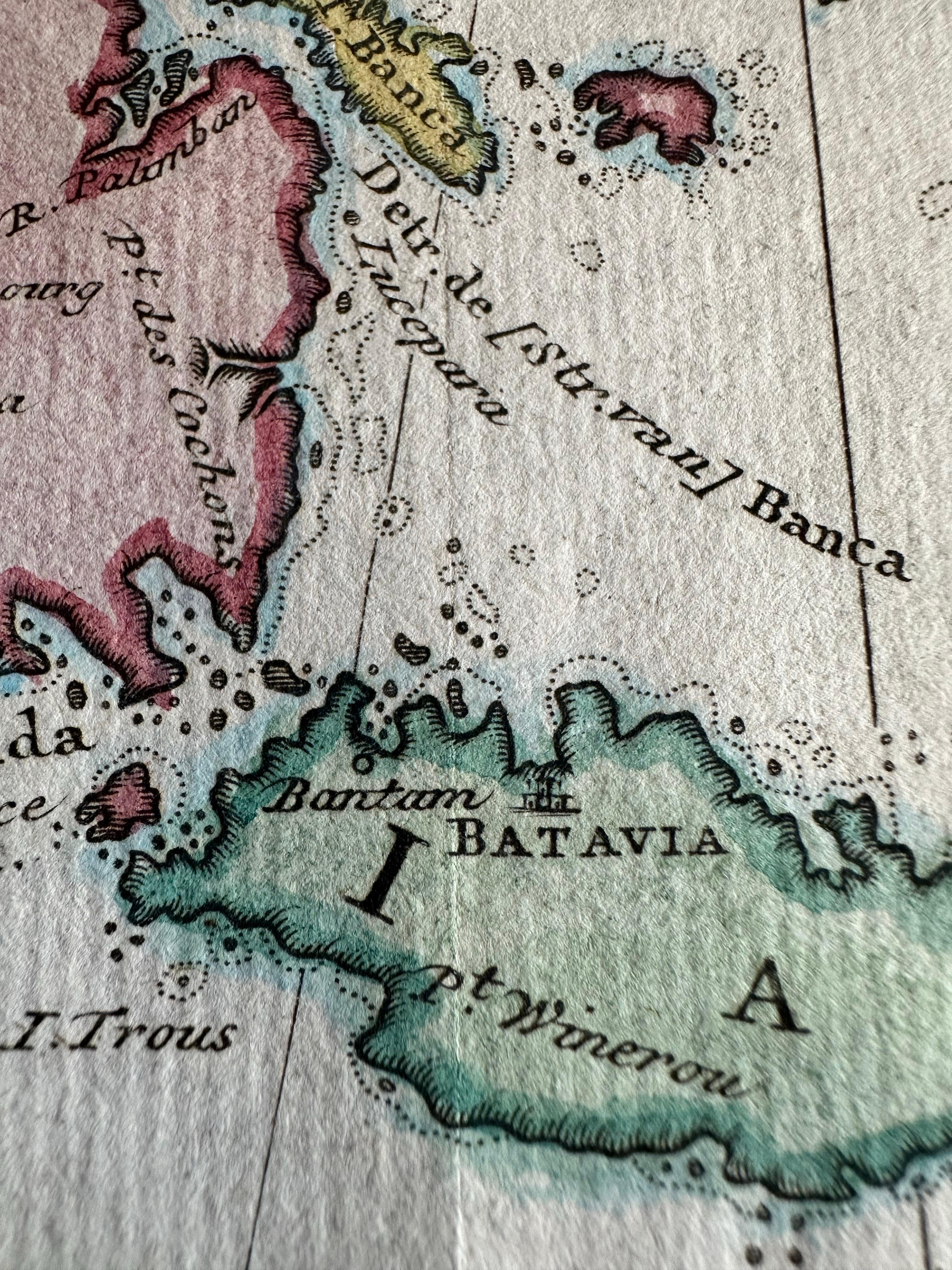 TitlEast Indies map – Java, Sumatra, Borneo & Malay Peninsula, c.1755

Attractive 18th-century map of the East Indies centered on Borneo and the Malay world, showing Sumatra, Java, the Malay Peninsula, Celebes (Sulawesi) and adjoining seas threaded