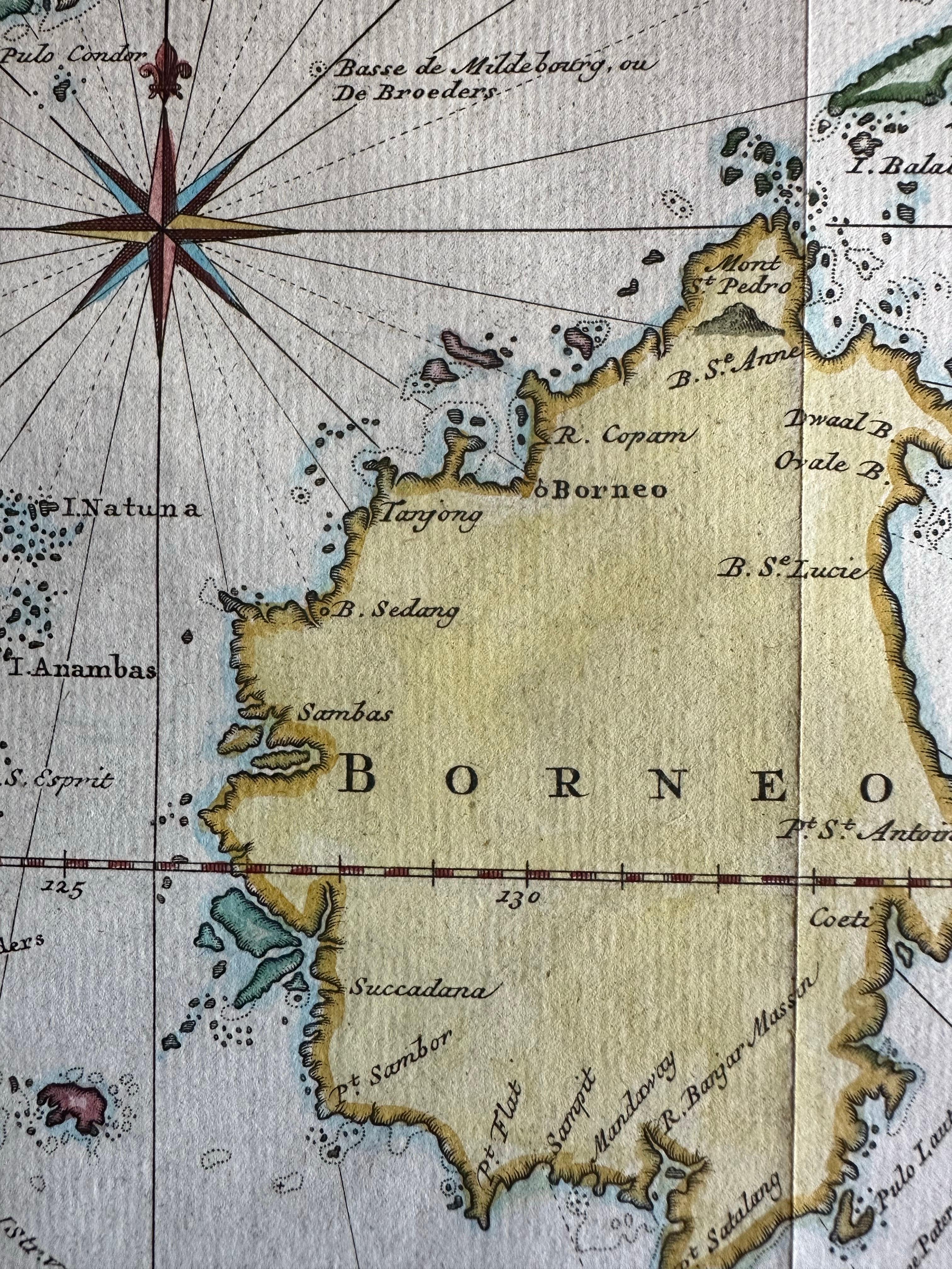 Engraved Original Map of the East Indies Including Sumatra, Java, Borneo & Malaysia, 1755 For Sale