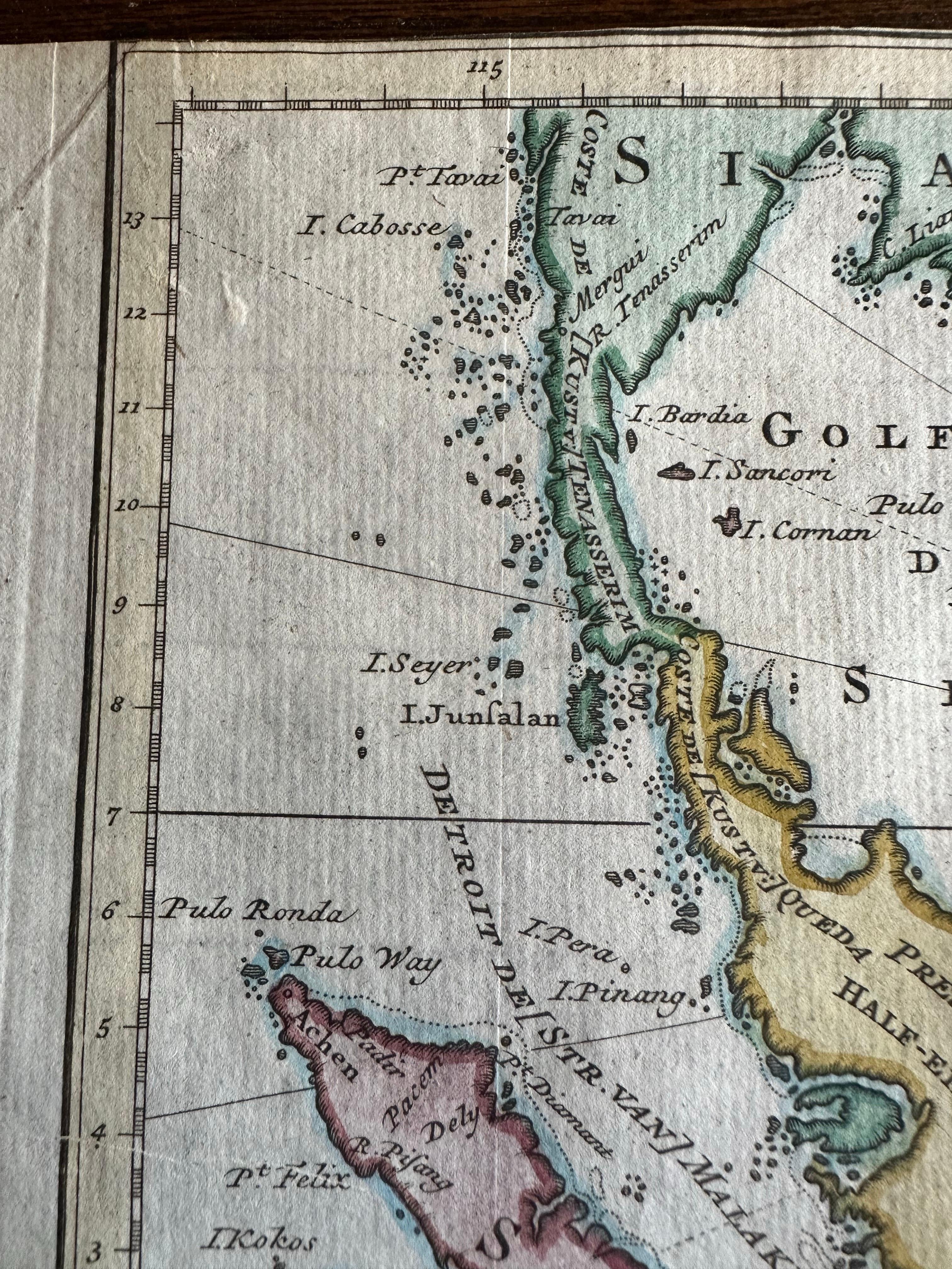 Paper Original Map of the East Indies Including Sumatra, Java, Borneo & Malaysia, 1755 For Sale