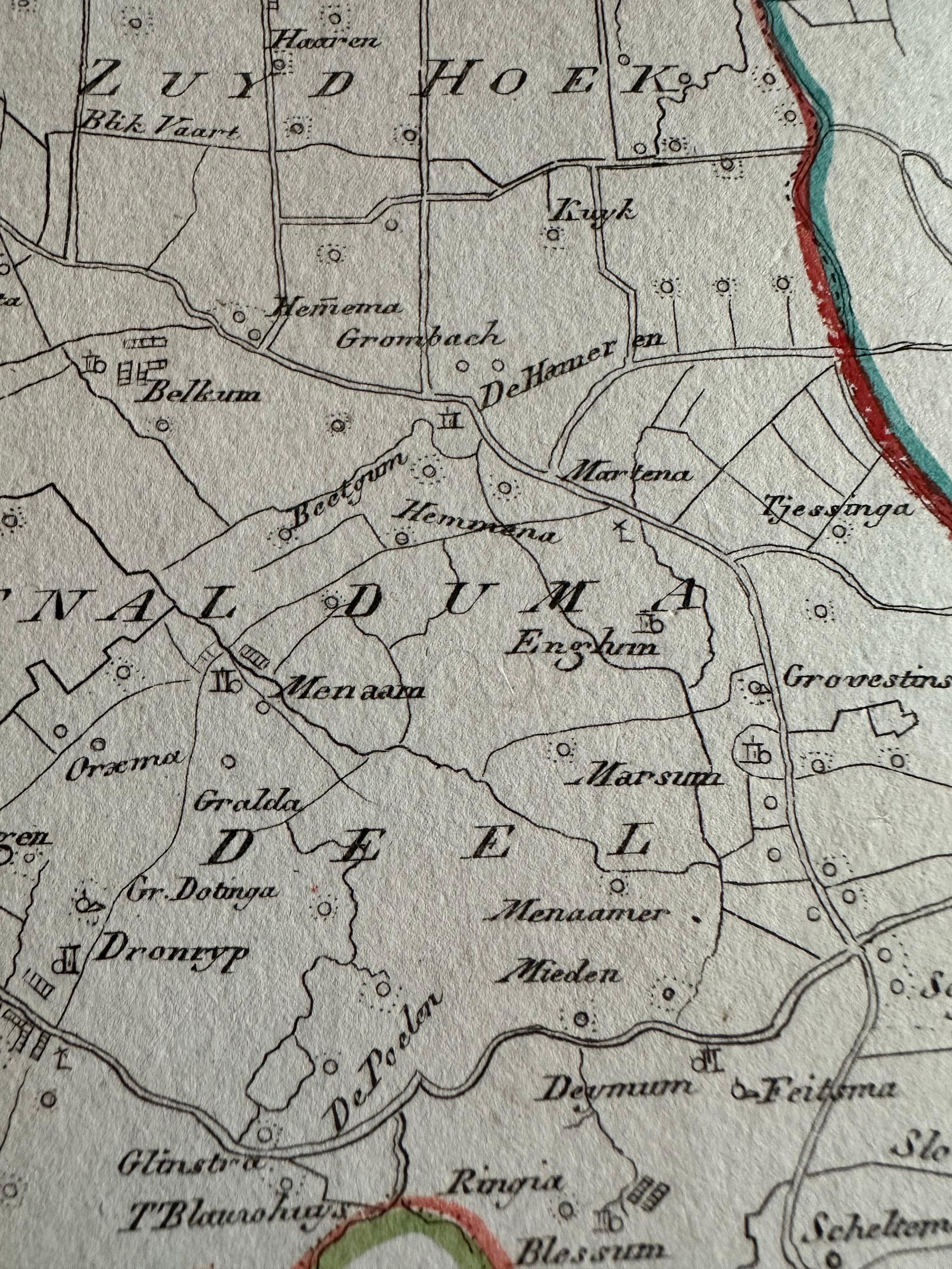 Austriaco Carta geografica antica della regione di Franeker e Harlingen di Von Reilly, 1791 in vendita