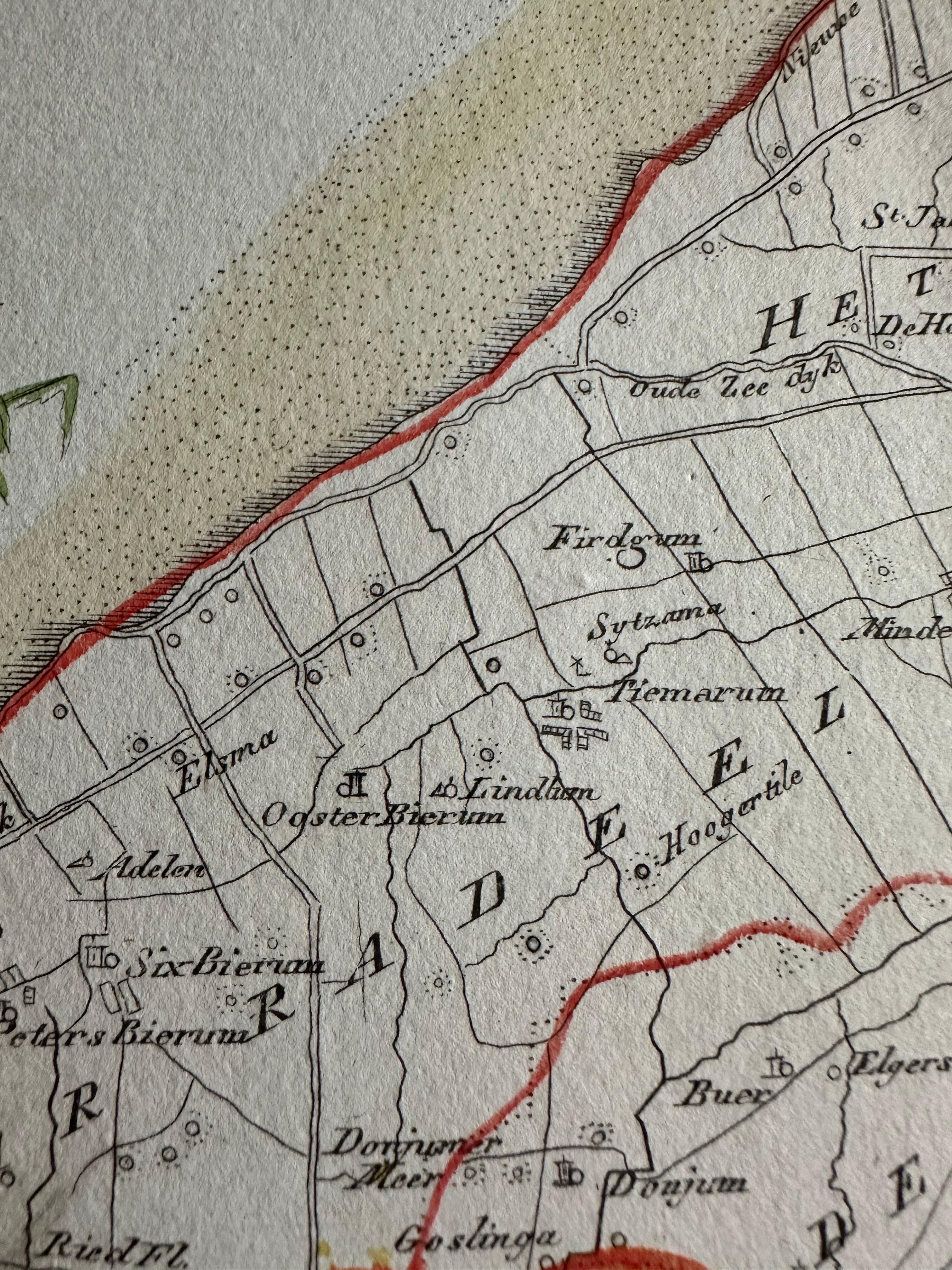 Inciso Carta geografica antica della regione di Franeker e Harlingen di Von Reilly, 1791 in vendita