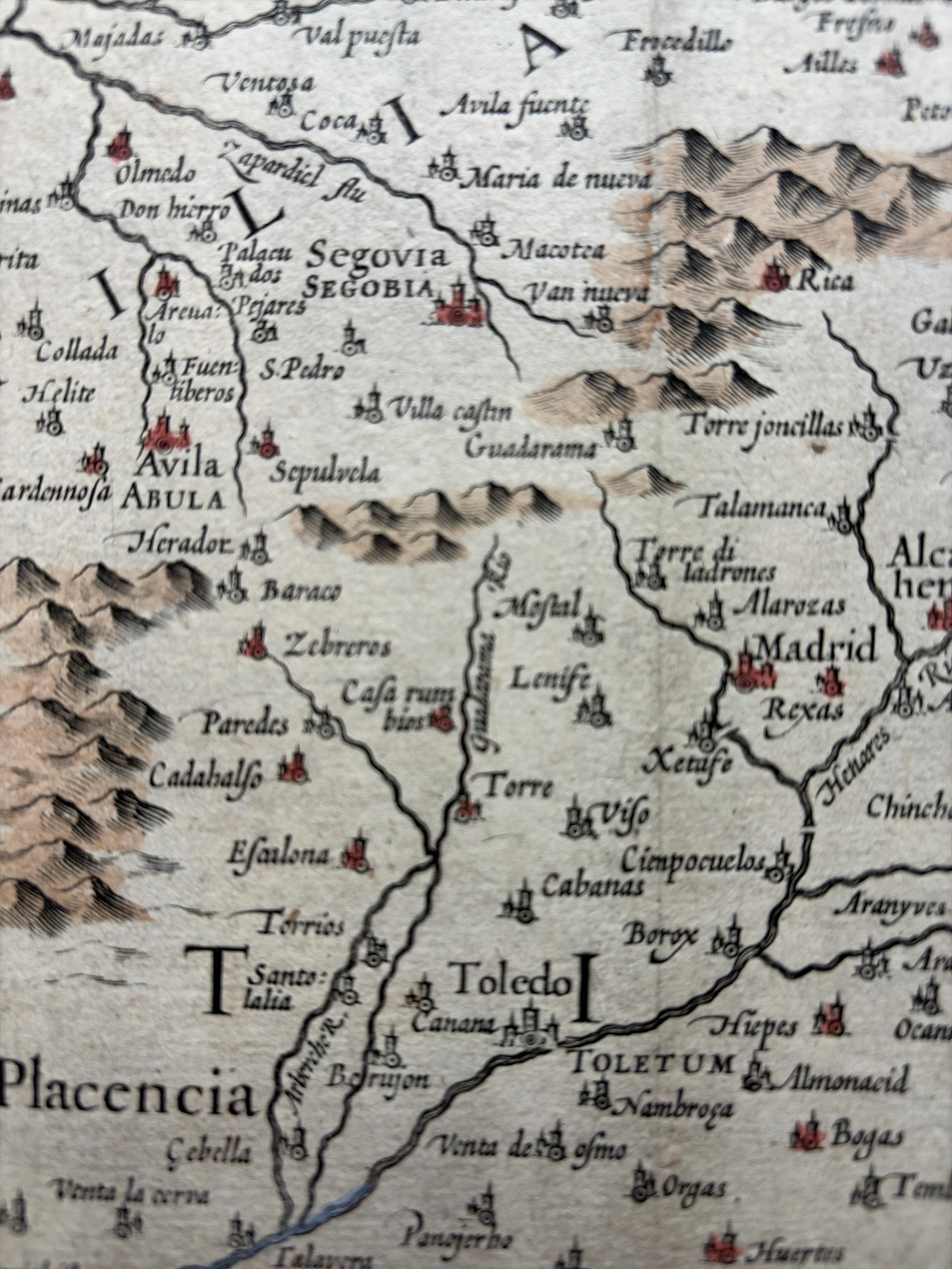 Mapa antiguo de Castilla la Vieja y la Nueva, España, por Jodocus Hondius, c.1636 en venta 2