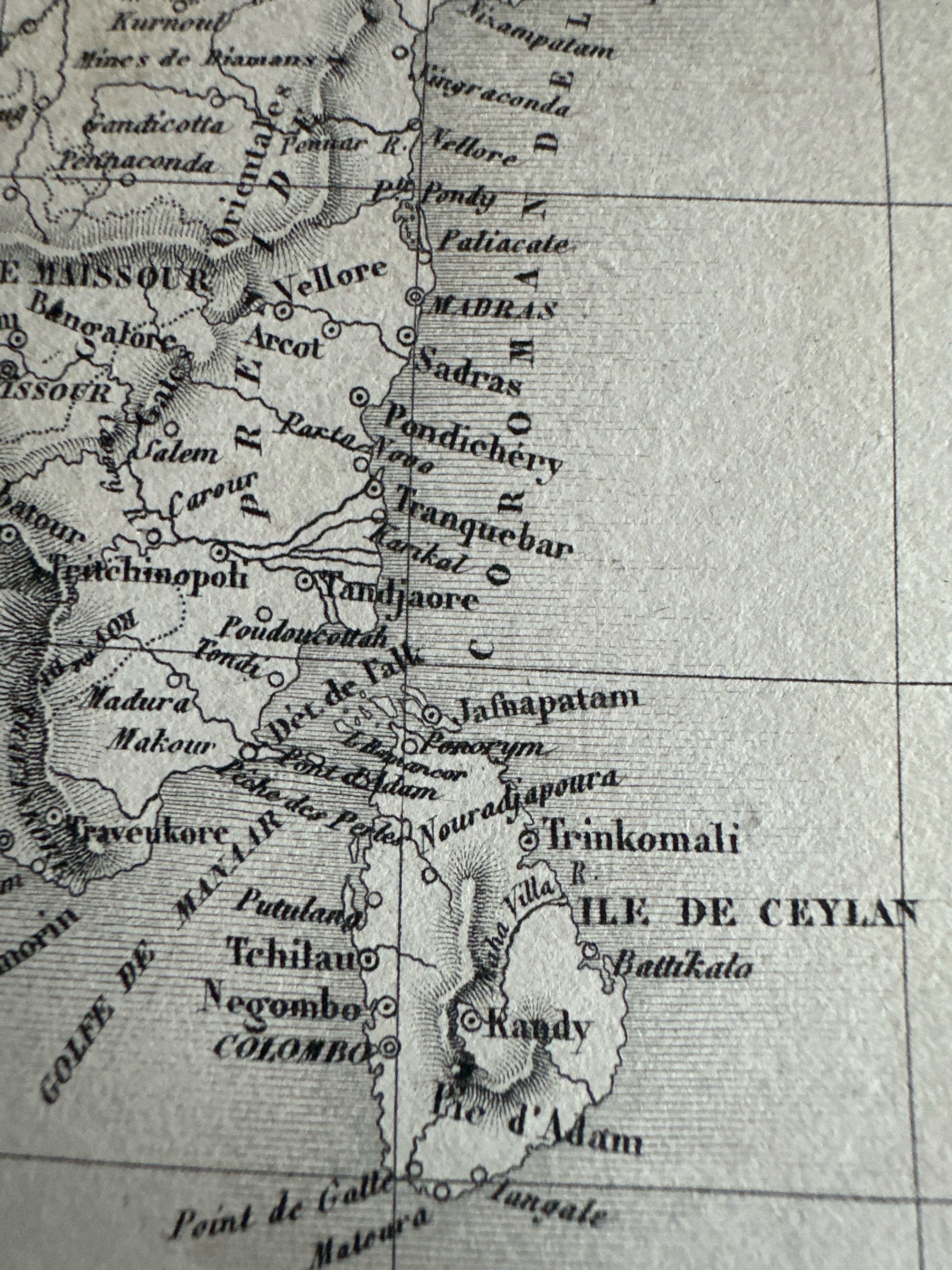 Carte ancienne de l'Inde et du Southeast Asia par Balbi en 1847 Bon état - En vente à Langweer, NL
