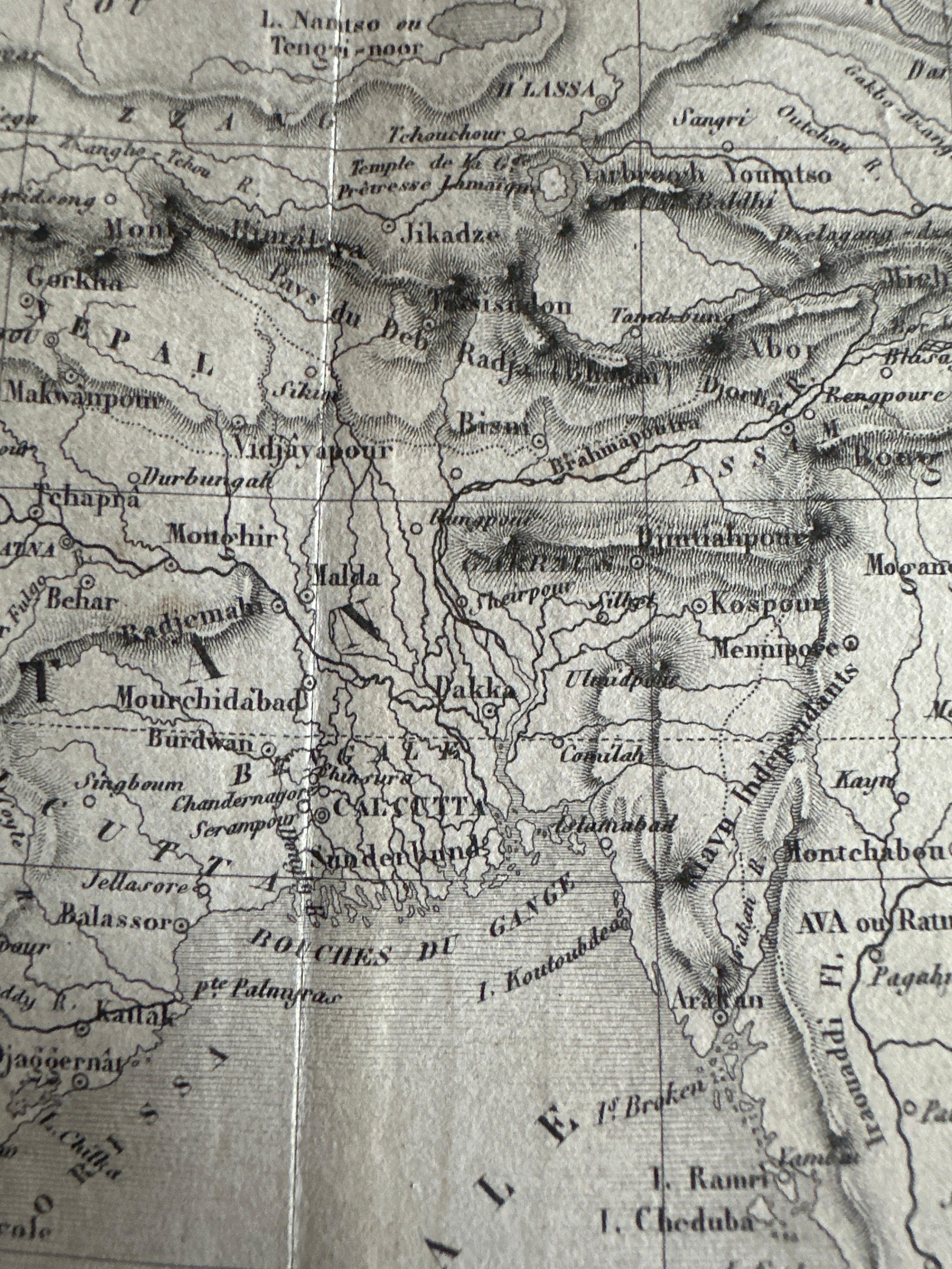 Papier Carte ancienne de l'Inde et du Southeast Asia par Balbi en 1847 en vente