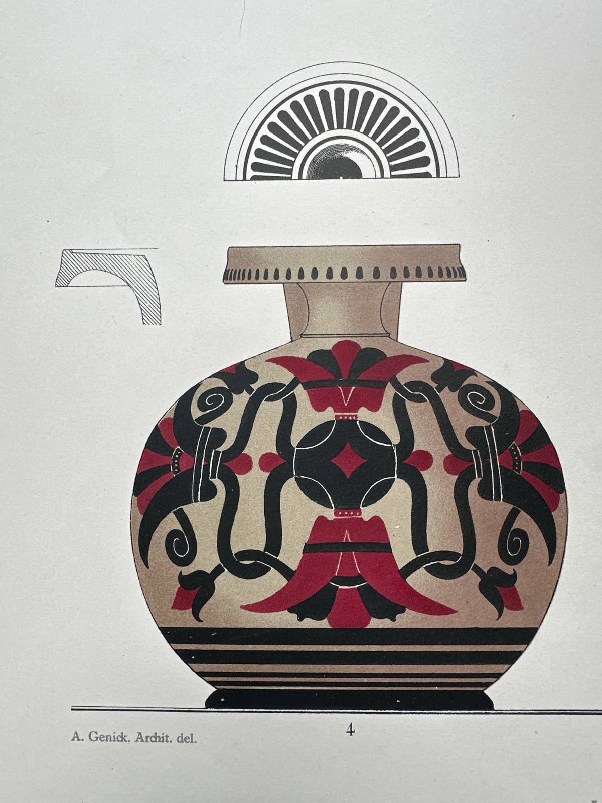 Antique Print of Greek Ceramics 'Lekythen' by Genick (1883)