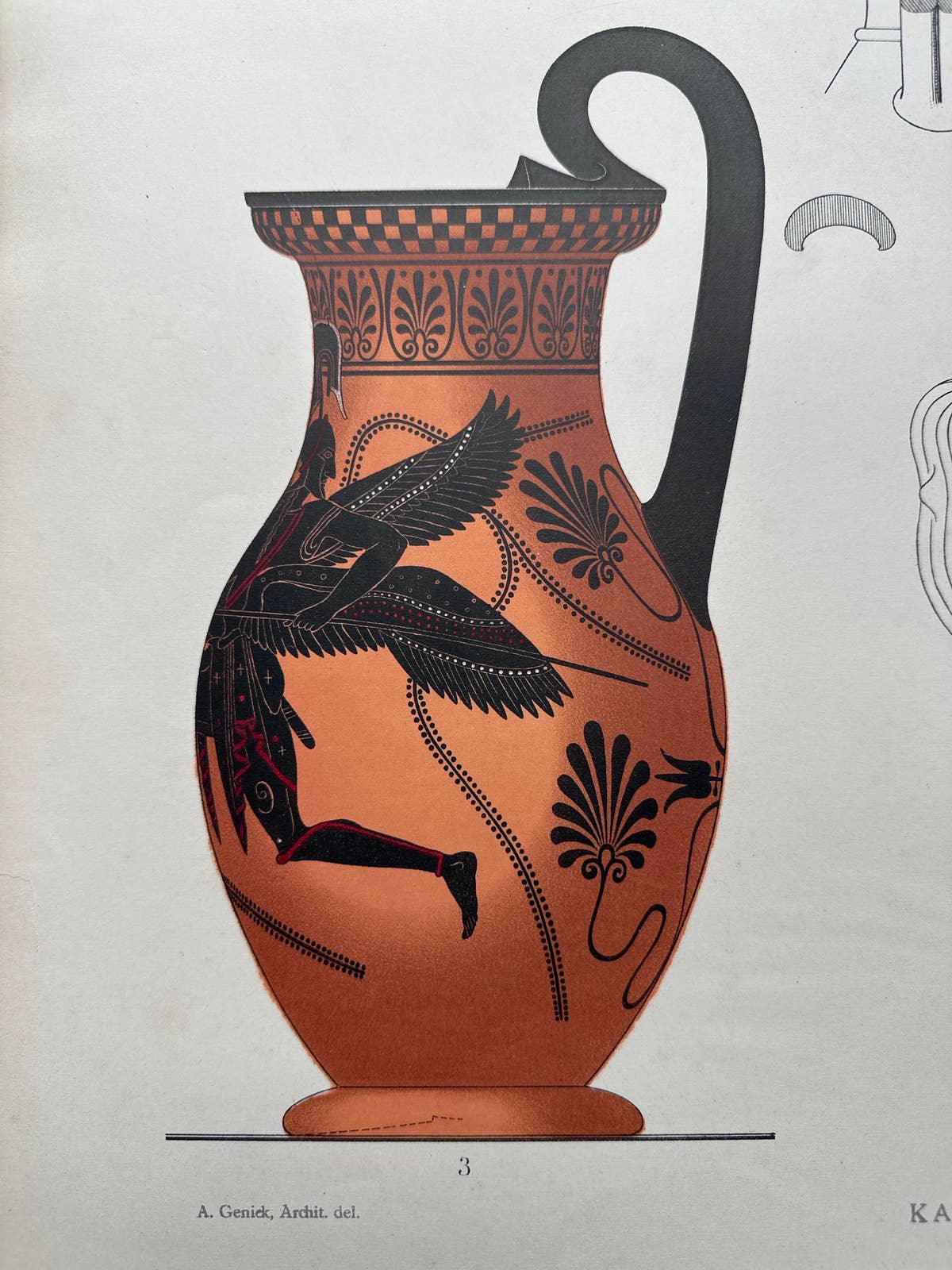 Antique Print of Greek Ceramics 'Kannen' by Genick, 1883