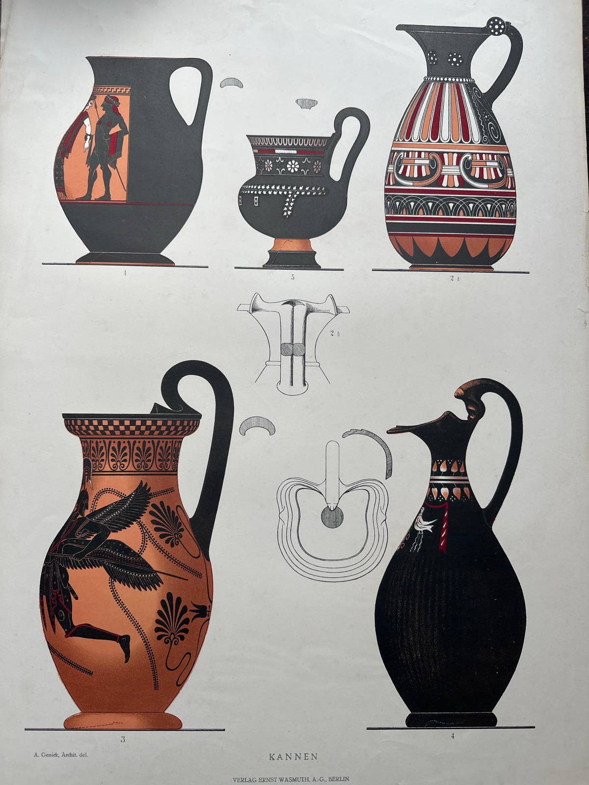 Antique Print of Greek Ceramics 'Kannen' by Genick, 1883