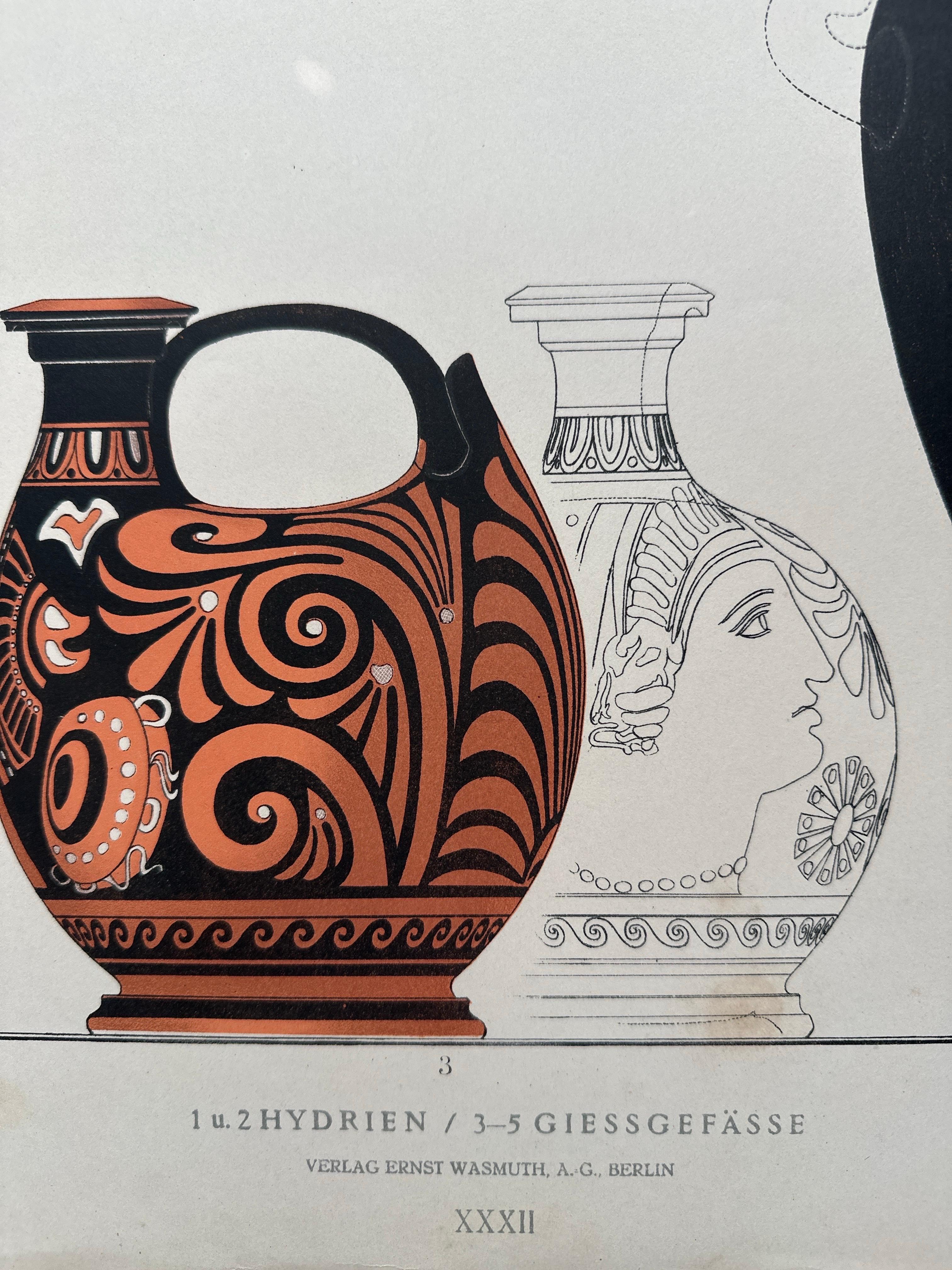 Antiker Druck von griechischen Keramiken 'Hydrien / Giessgefässe' von Genick '1883 im Angebot 1