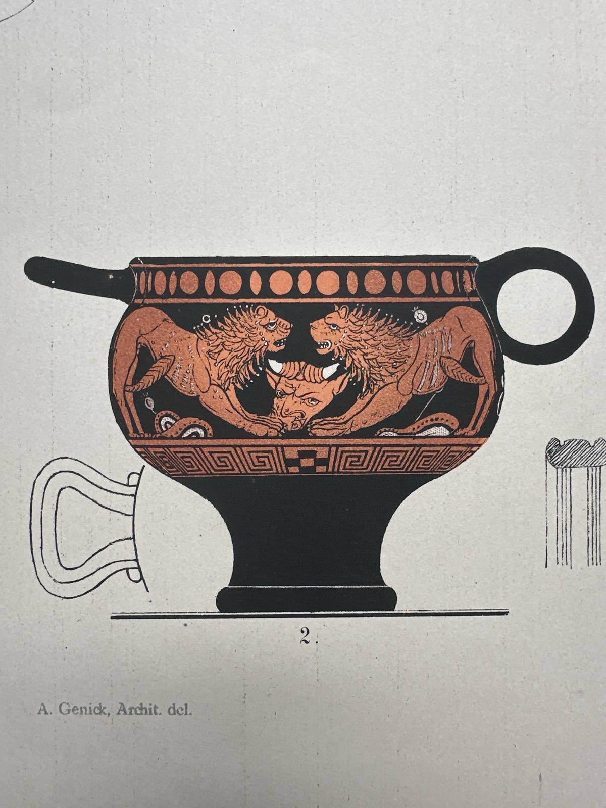 Antique Print of Greek Ceramics 'Trinkgefässe / Schöpfkelle' by Genick, 1883