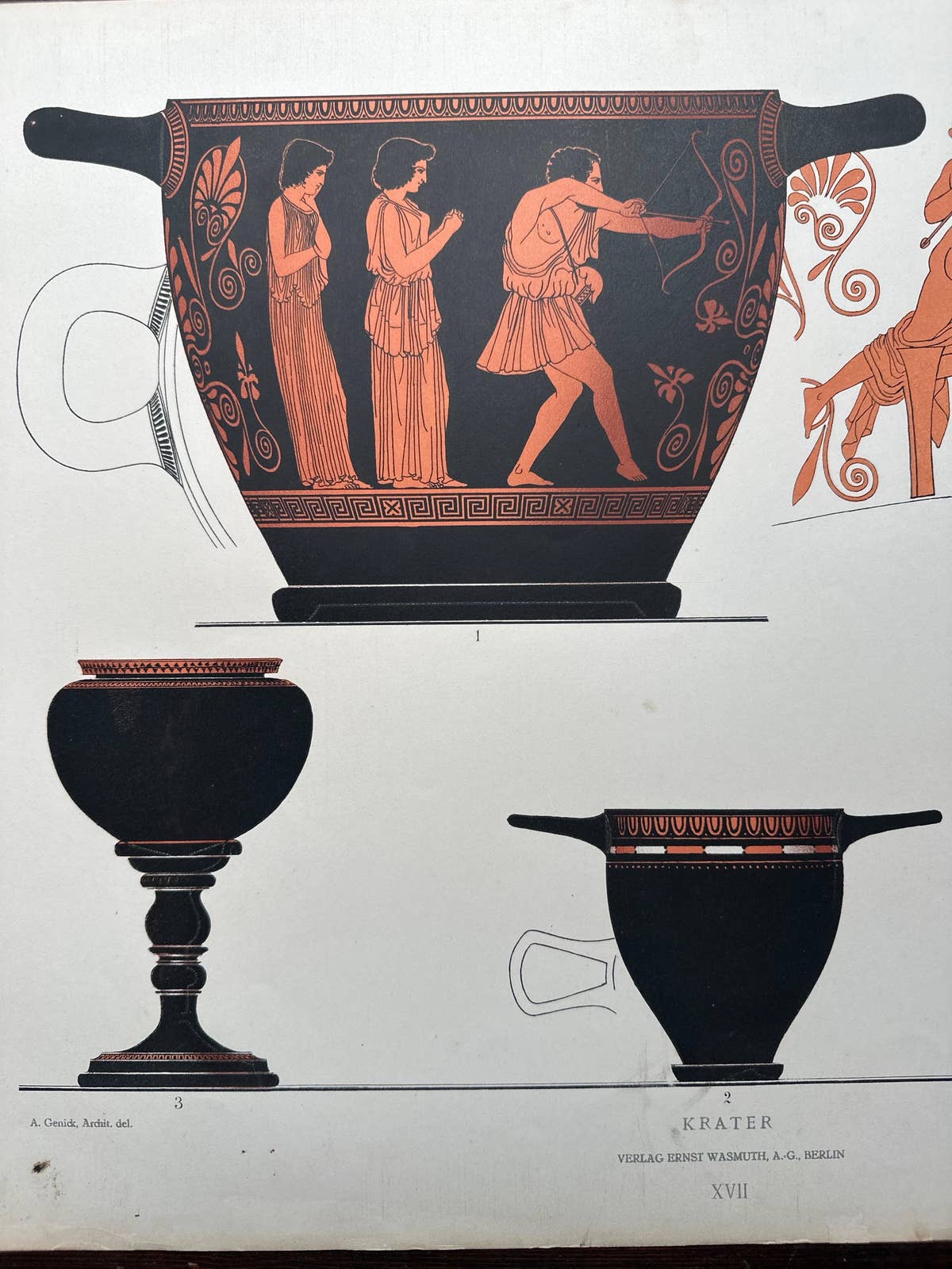 Antique Print of Greek Ceramics 'Krater' by Genick, 1883