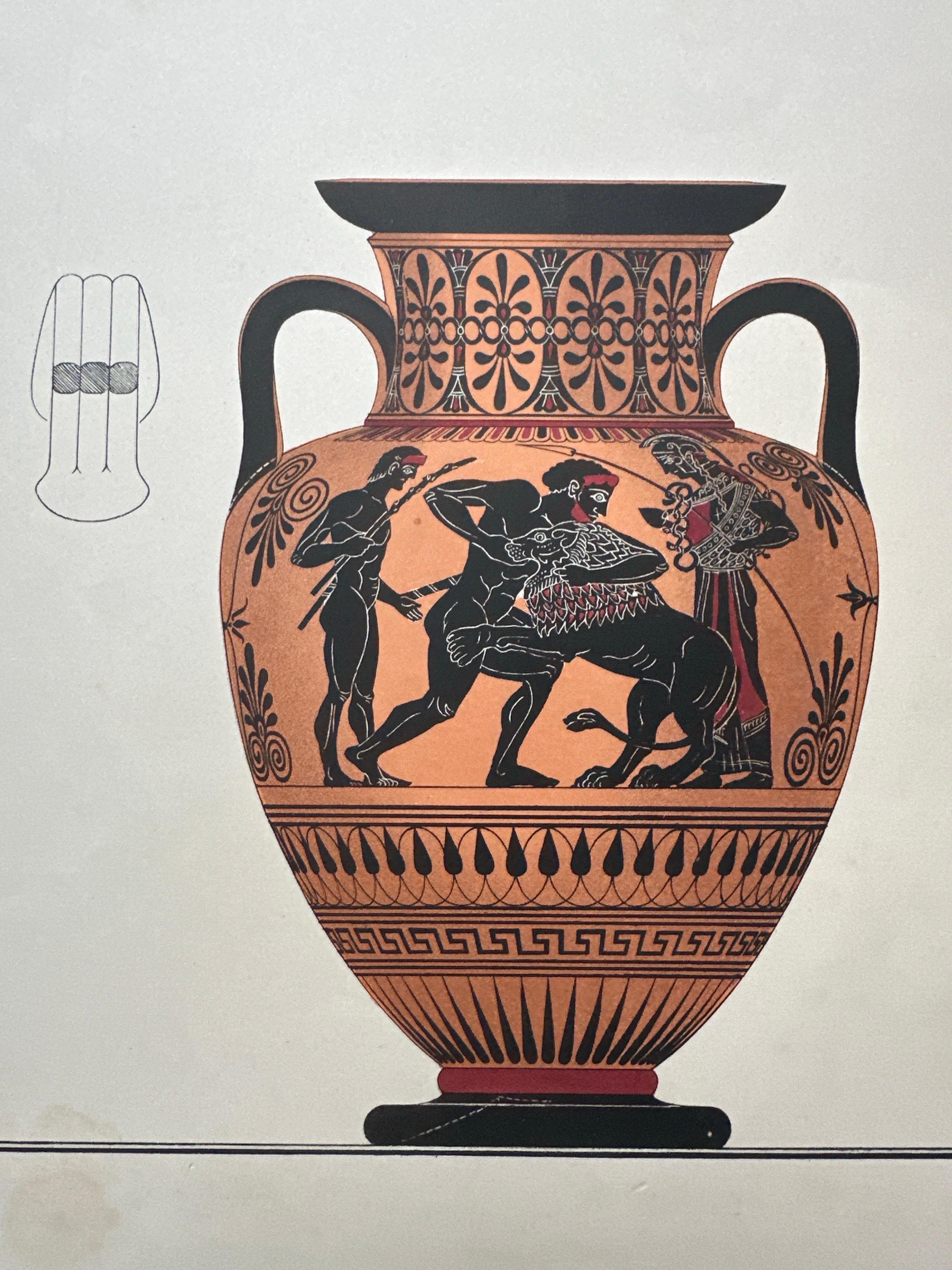 Papier Impression ancienne de céramique grecque 'Amphoren' par Genick '1883' en vente