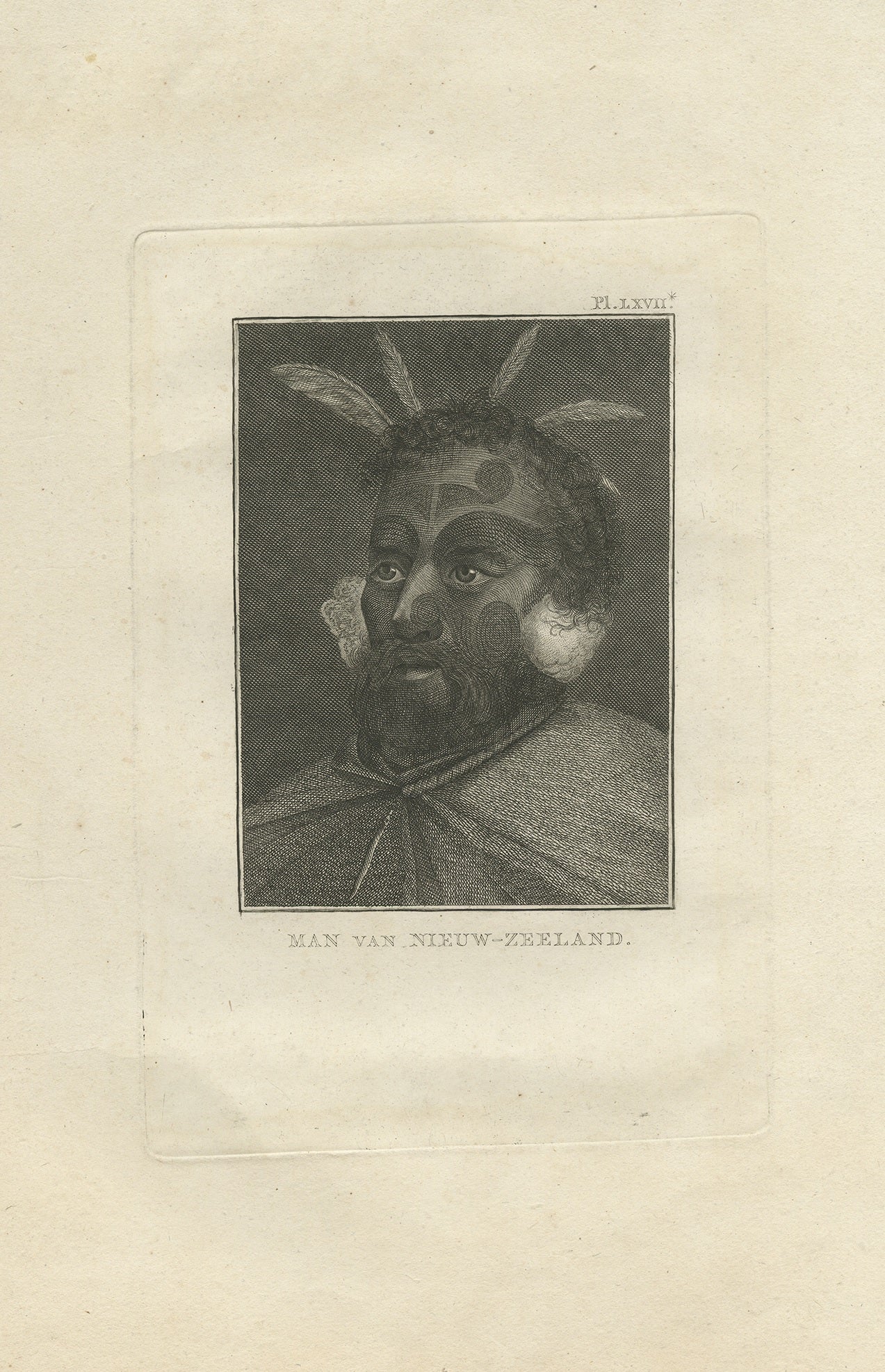 Antique Print of a Man of New Zealand by Cook, 1803