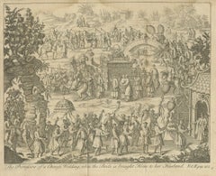 Rare Antique Engraving of the Procession At A Chinese Wedding, c.1740