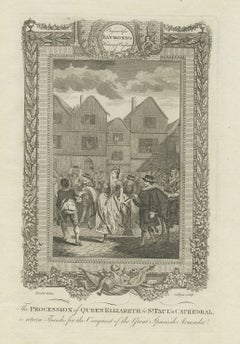 Antique Print of the Procession of Queen Elizabeth by Raymond, C.1787