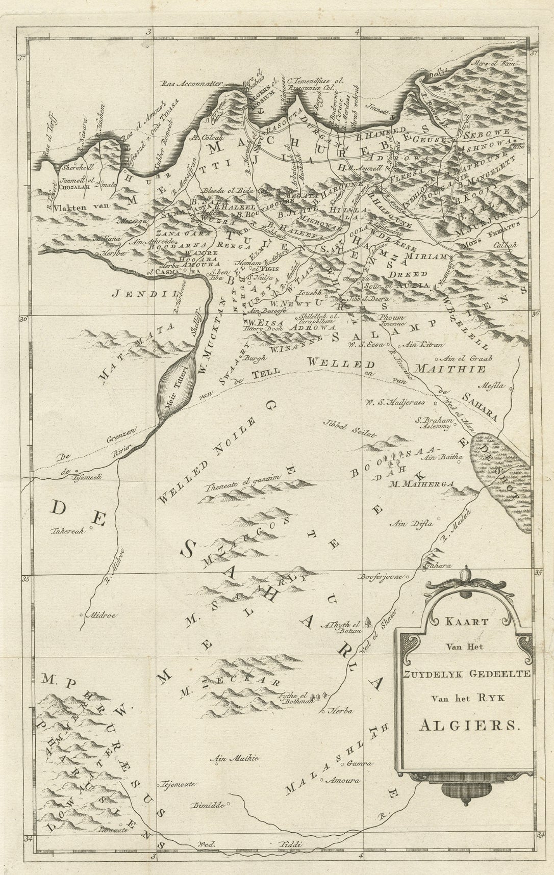 Originale originale alte Karte der südlichen Region des Königreichs Algiers, 1773