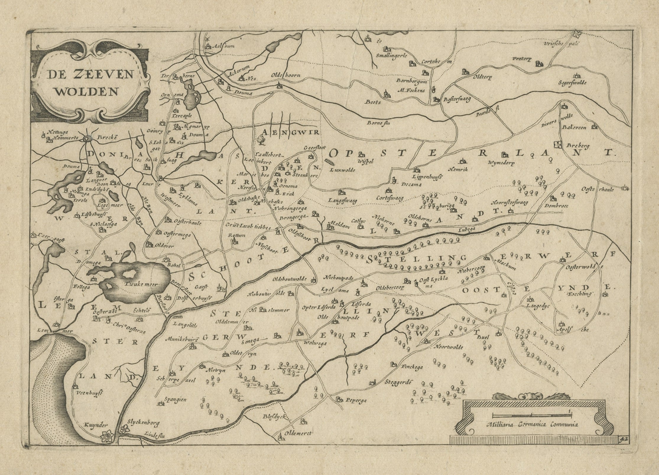 Antike Karte der Region Zevenwouden, Friesland, Niederlande, 1660
