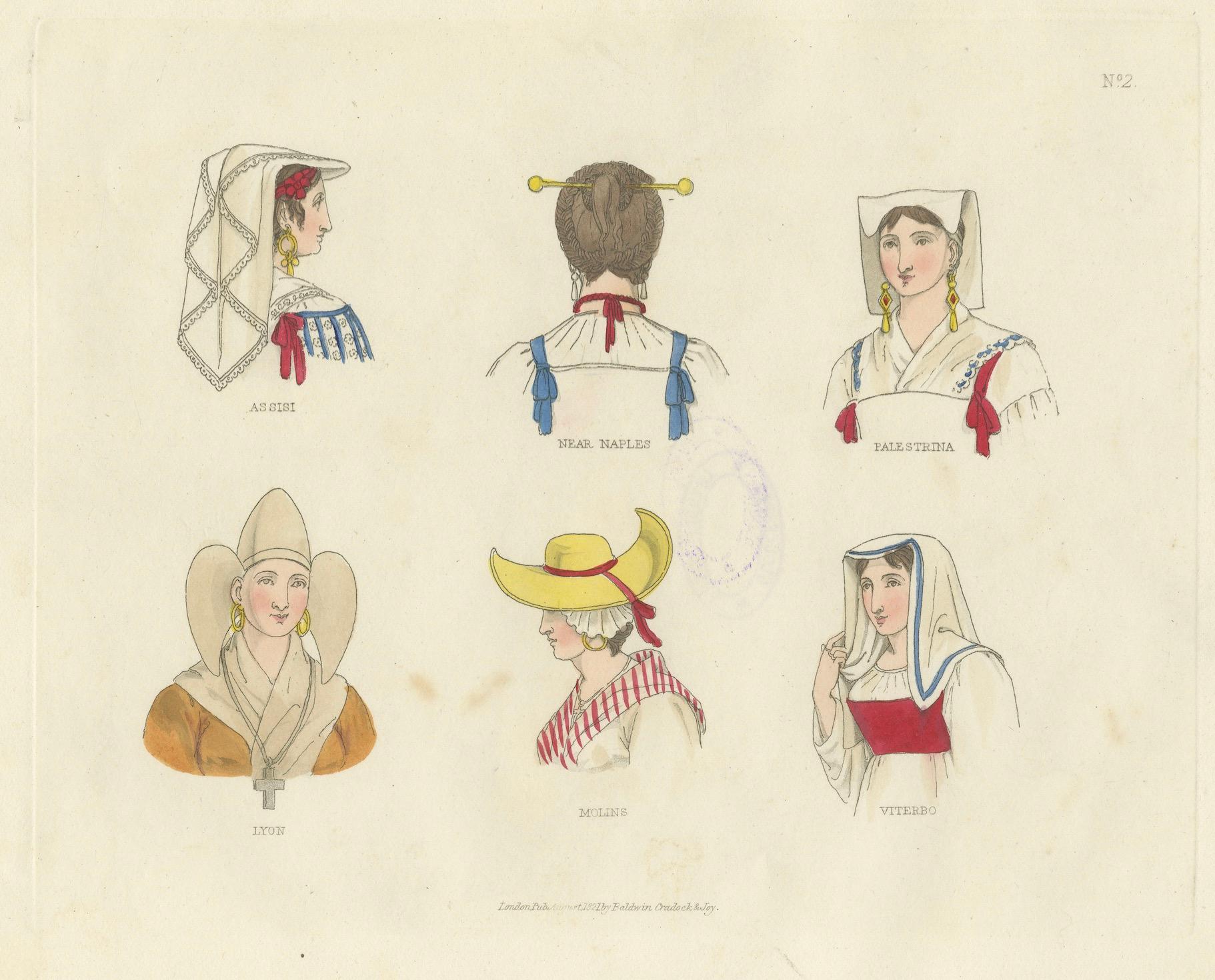 Traditional Headwear from Assisi, Naples, Viterbo, and Beyond – 1823 Print en venta 3