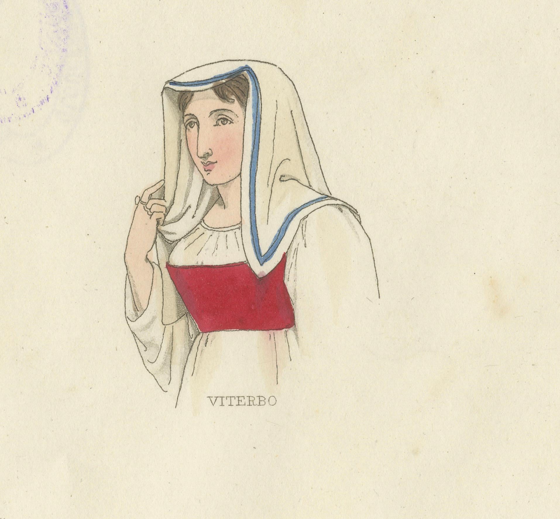 Traditional Headwear from Assisi, Naples, Viterbo, and Beyond – 1823 Print Papel en venta