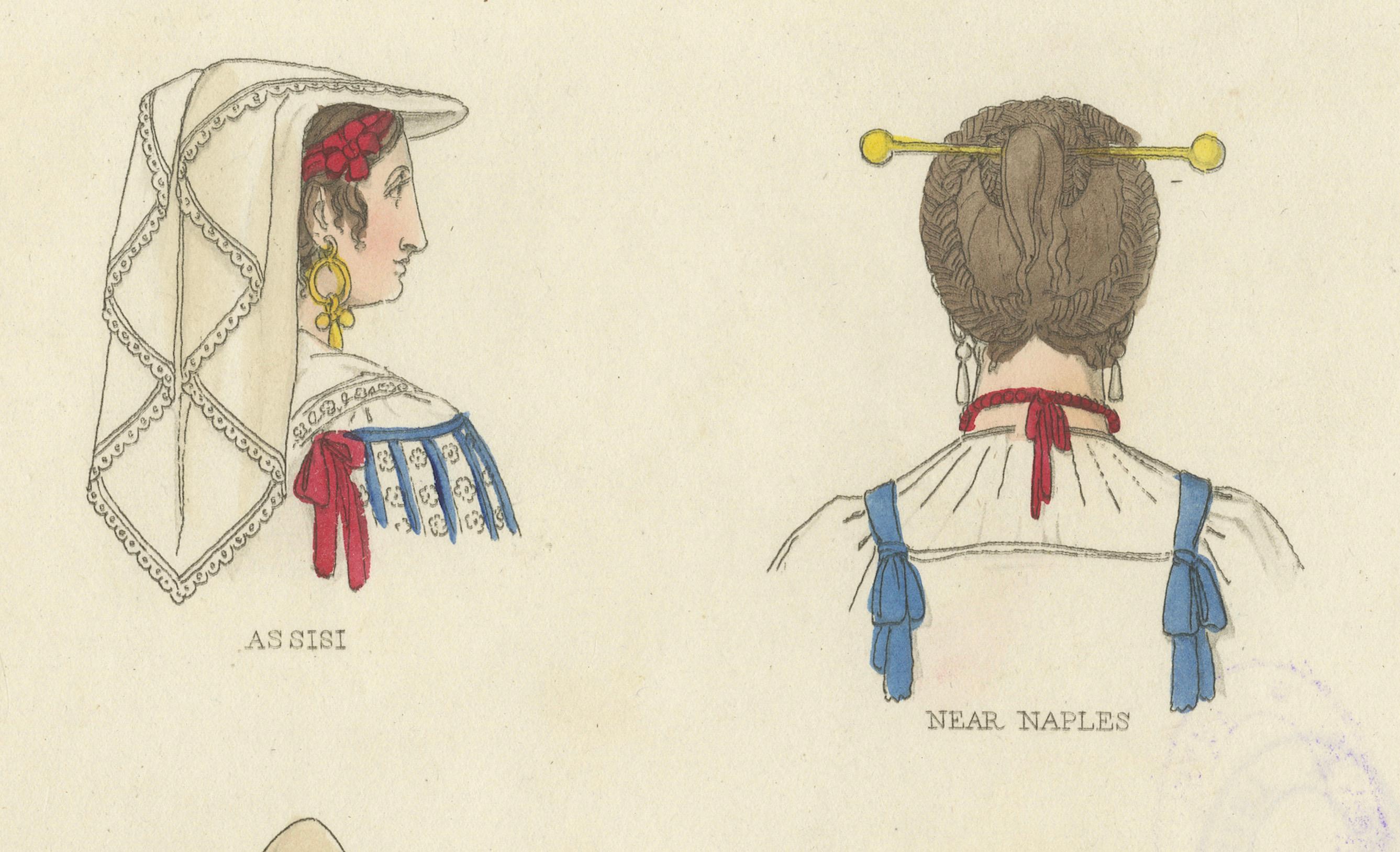 Traditional Headwear from Assisi, Naples, Viterbo, and Beyond – 1823 Print en venta 2