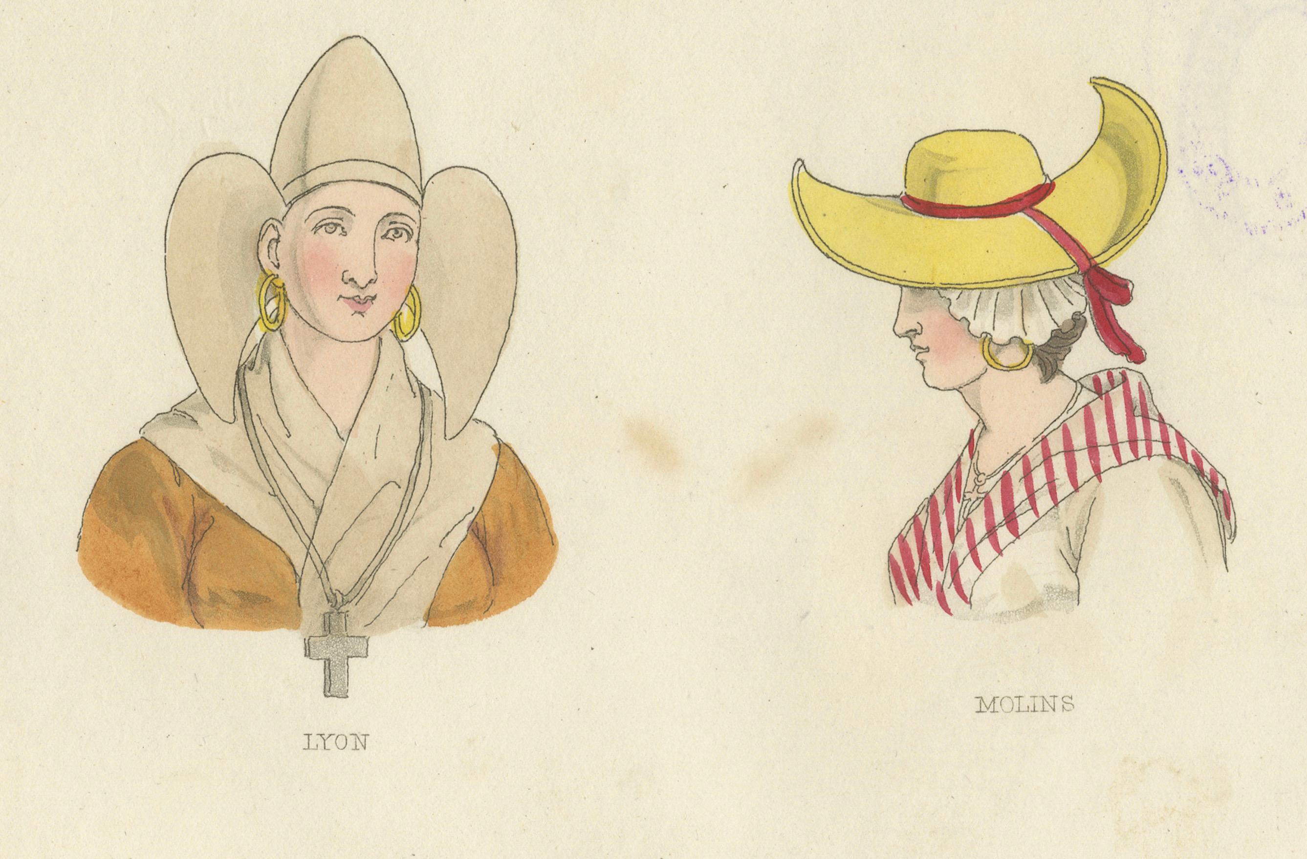 Traditional Headwear from Assisi, Naples, Viterbo, and Beyond – 1823 Print principios del siglo XIX en venta