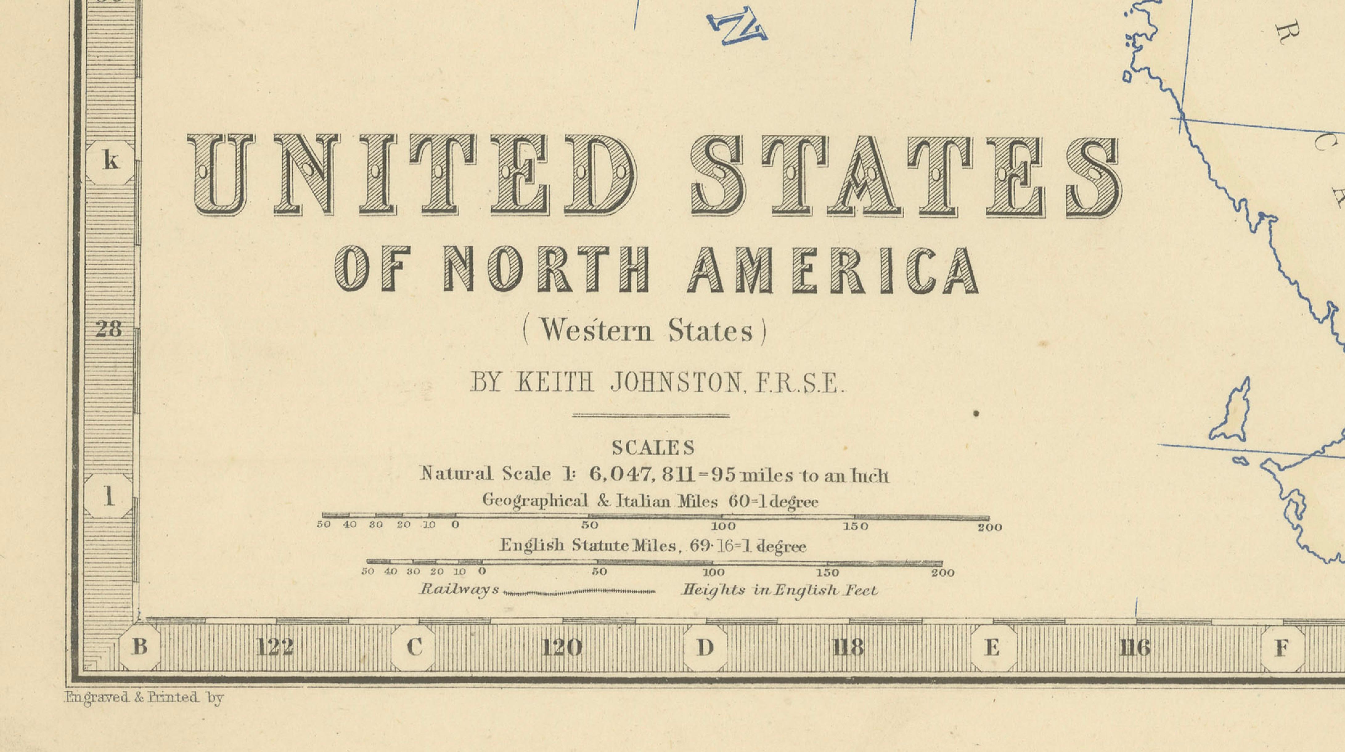 Carte de l'ouest des États-Unis de 1874 - Atlas détaillé par Keith Johnston Bon état - En vente à Langweer, NL