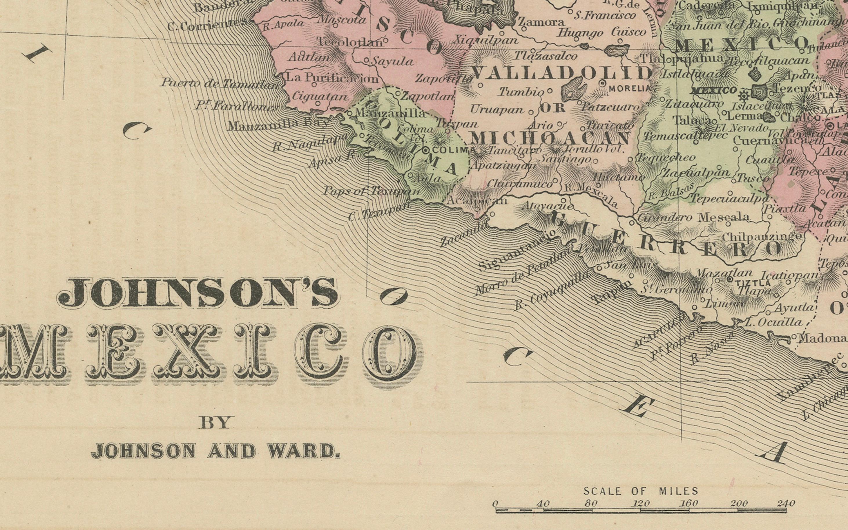 Carte du Mexique de Johnson avec encart sur Tehuantepec, A.I.C. c.1864 - coloriée à la main en vente 3