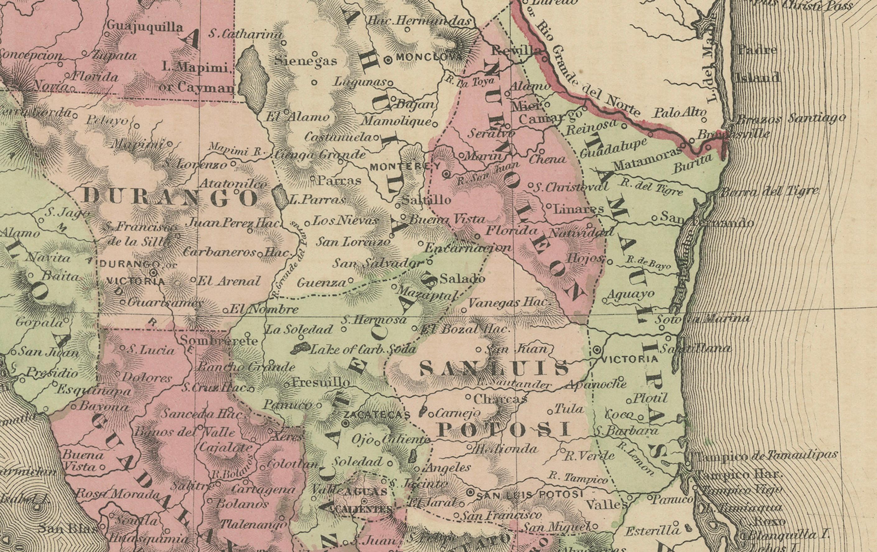 Carte du Mexique de Johnson avec encart sur Tehuantepec, A.I.C. c.1864 - coloriée à la main en vente 4