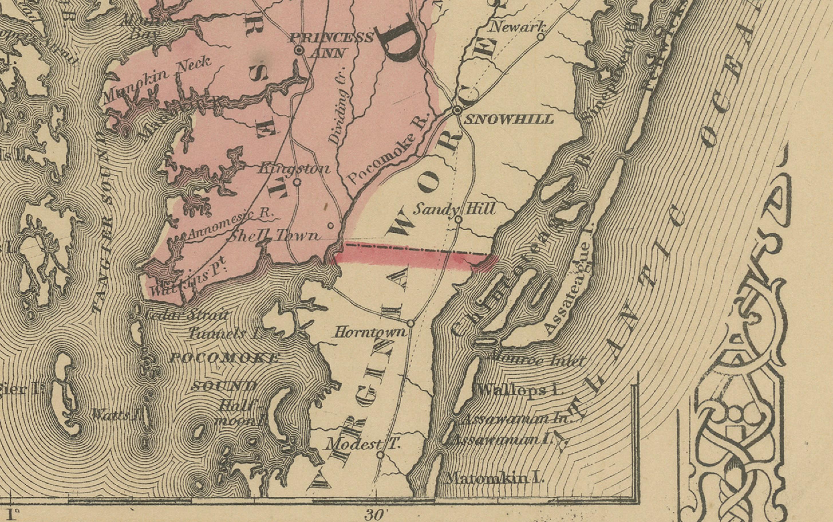 Mappa del Delaware e del Maryland - Johnson, colorata a mano con inserti, 1864 in vendita 1