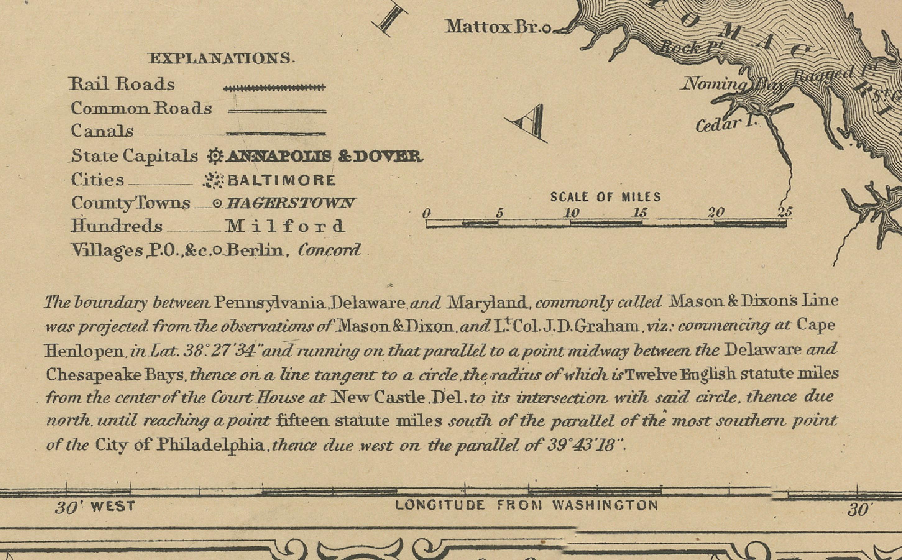 Mappa del Delaware e del Maryland - Johnson, colorata a mano con inserti, 1864 in vendita 2