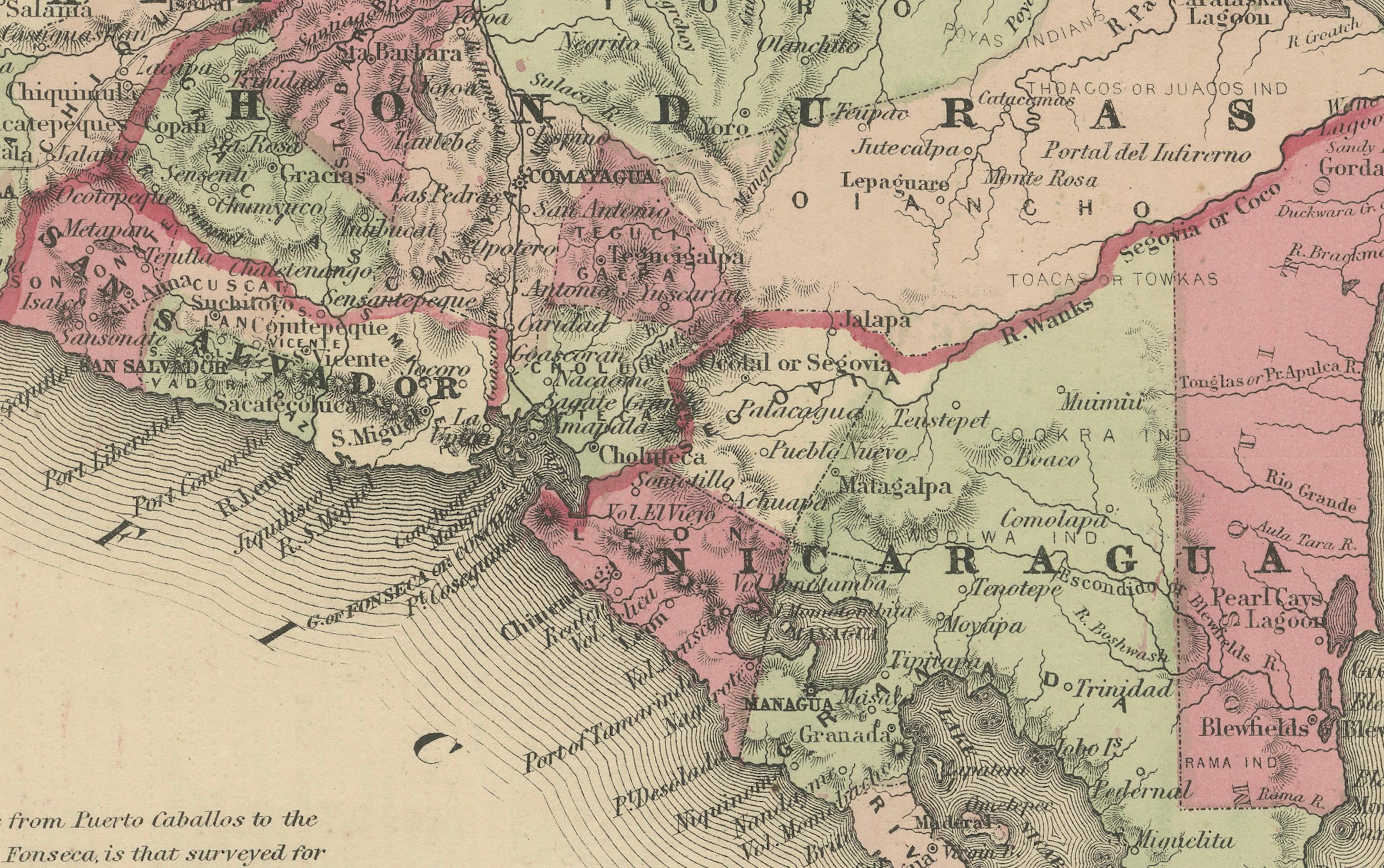 XIXe siècle Carte de l'Amérique centrale - Johnson, coloriée à la main avec inserts, c.1864 en vente