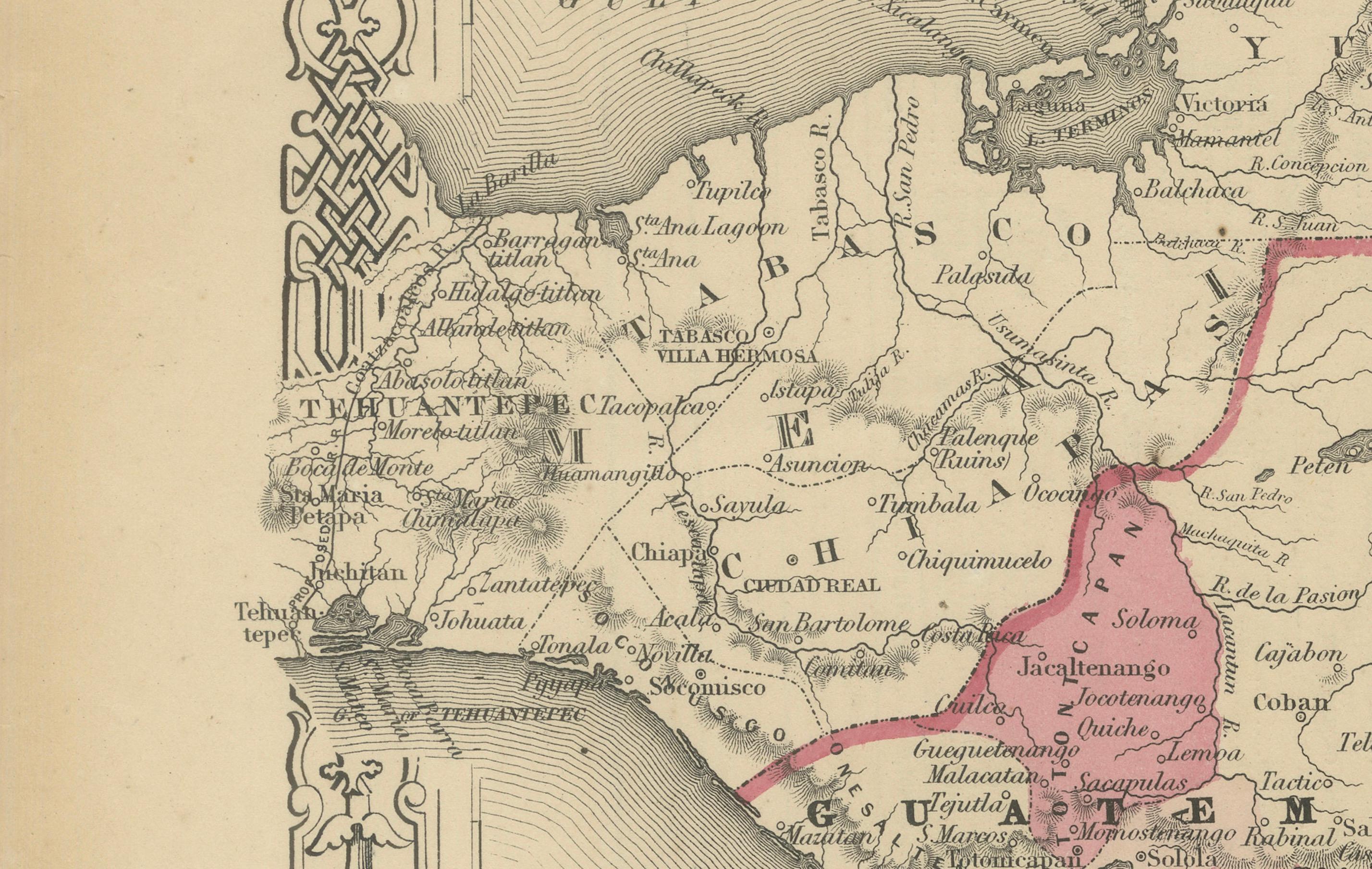 Américain Carte de l'Amérique centrale - Johnson, coloriée à la main avec inserts, c.1864 en vente