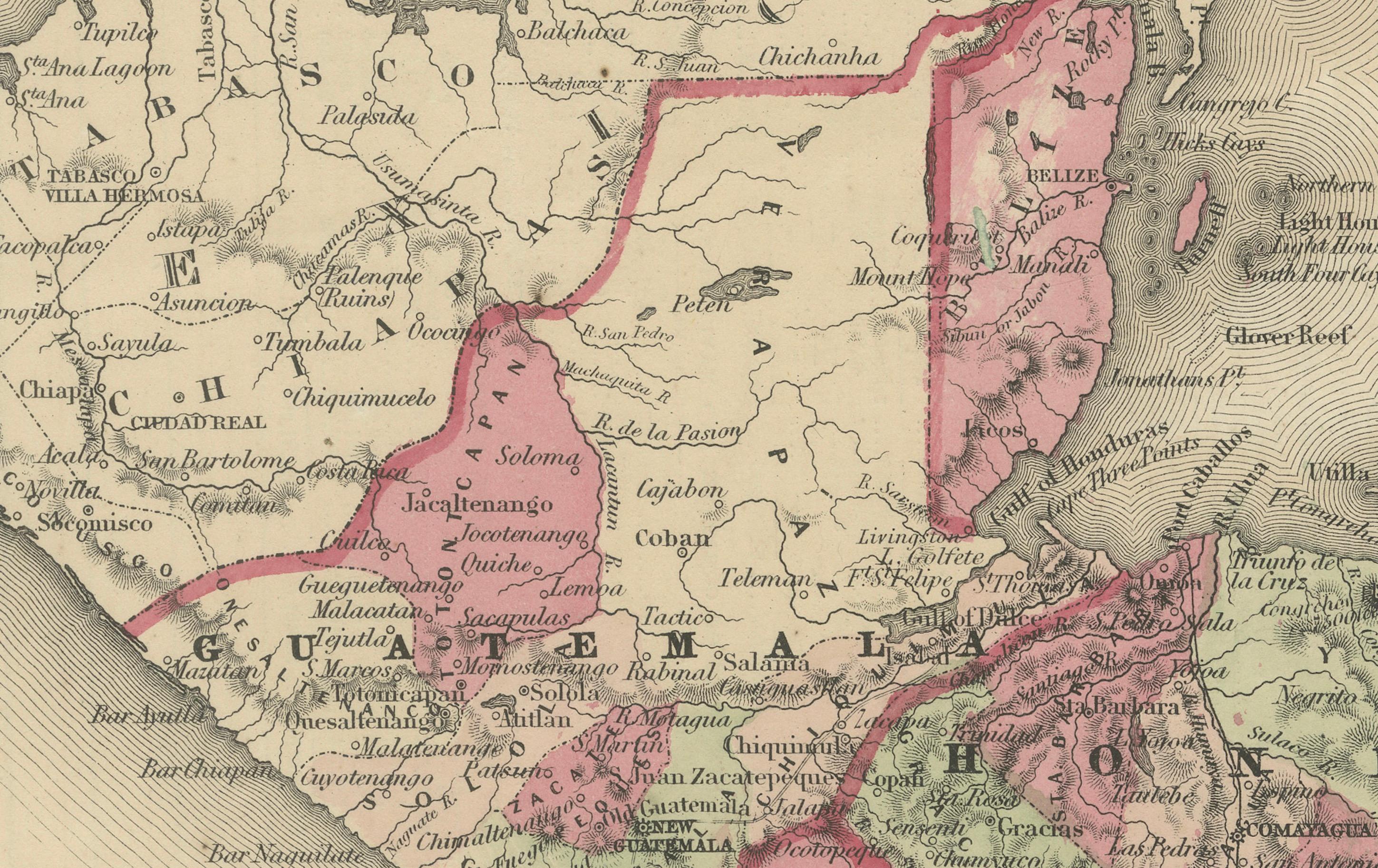 Carte de l'Amérique centrale - Johnson, coloriée à la main avec inserts, c.1864 Bon état - En vente à Langweer, NL