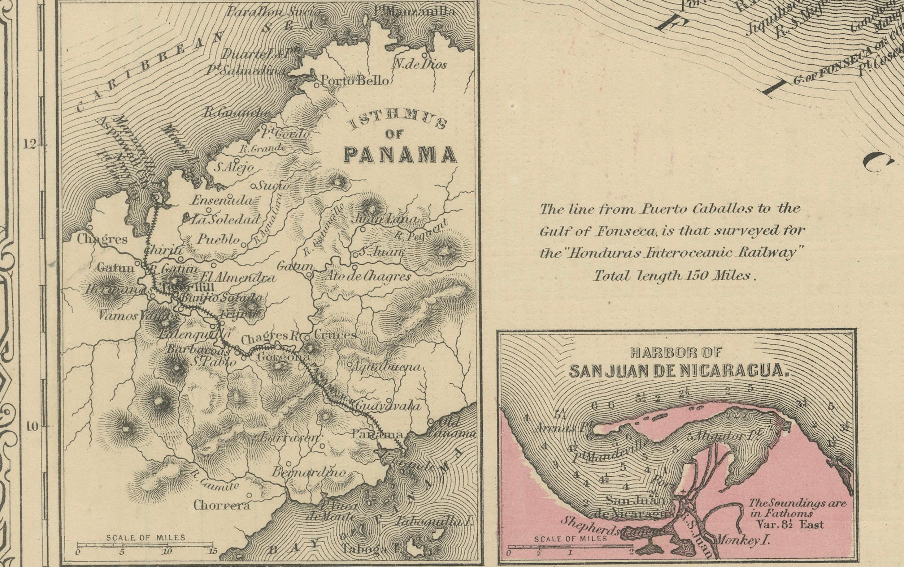 Carte de l'Amérique centrale - Johnson, coloriée à la main avec inserts, c.1864 en vente 2