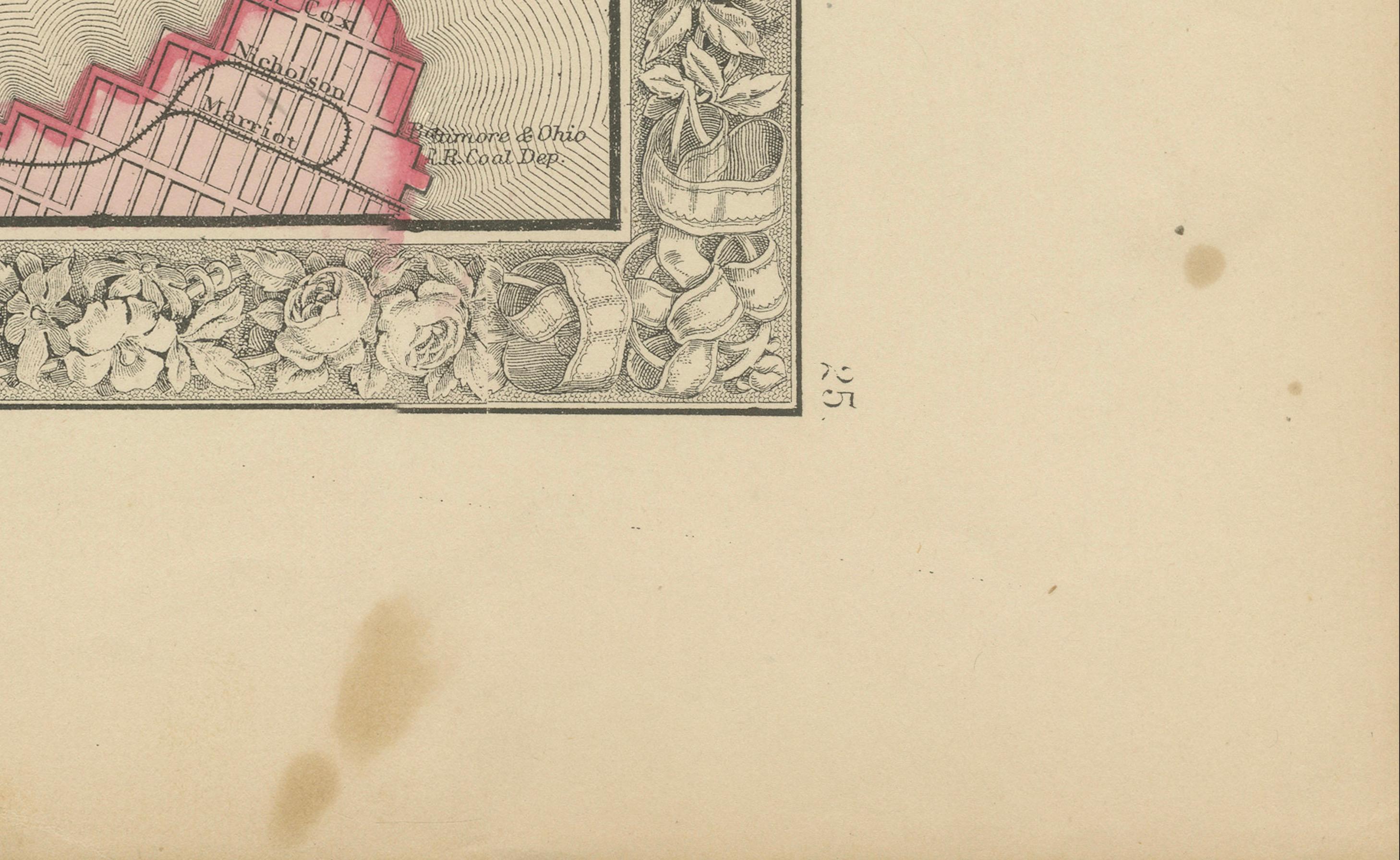 Plano de la ciudad de Baltimore, EE.UU. c.1870 - Plano de calles coloreado a mano Estadounidense en venta