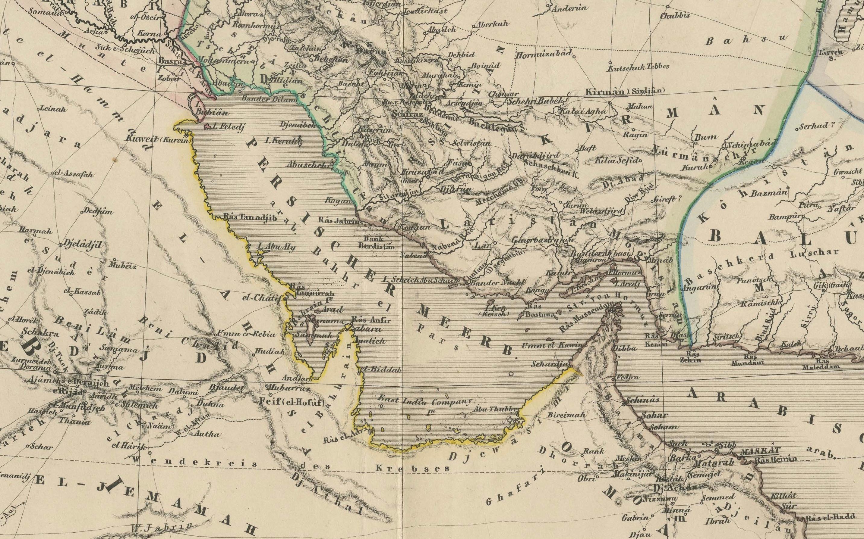 Allemand Carte de l'Iran, de l'Arabie, de l'Asie mineure et du Caucase par Perthes, 1858 en vente