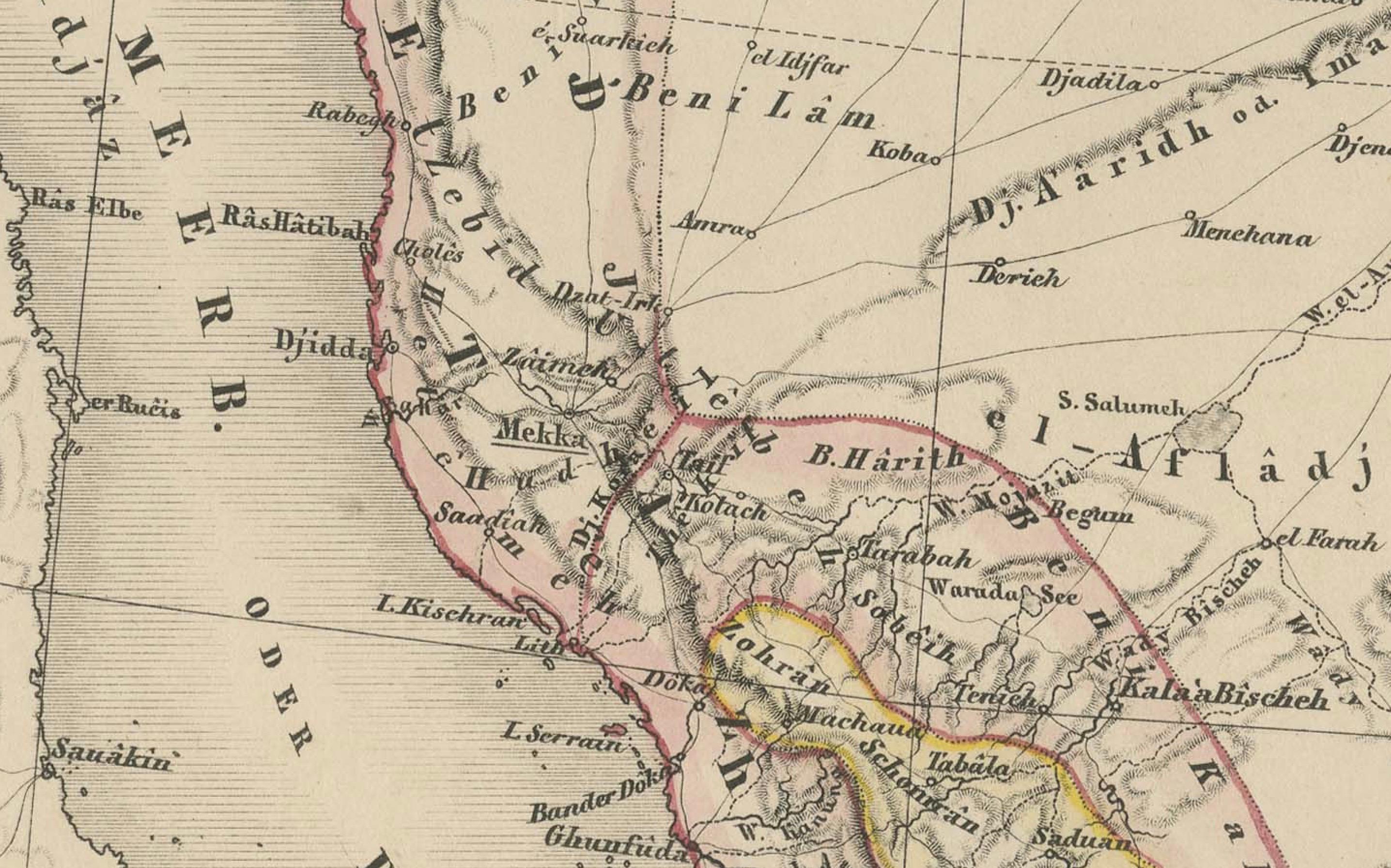 Papier Carte de l'Iran, de l'Arabie, de l'Asie mineure et du Caucase par Perthes, 1858 en vente