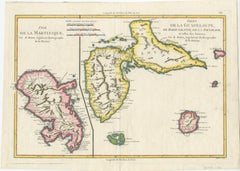 Carte de la Martinique, de la Guadeloupe, de Marie-Galante, de la Désirade et des Saintes par Bonne, 1788