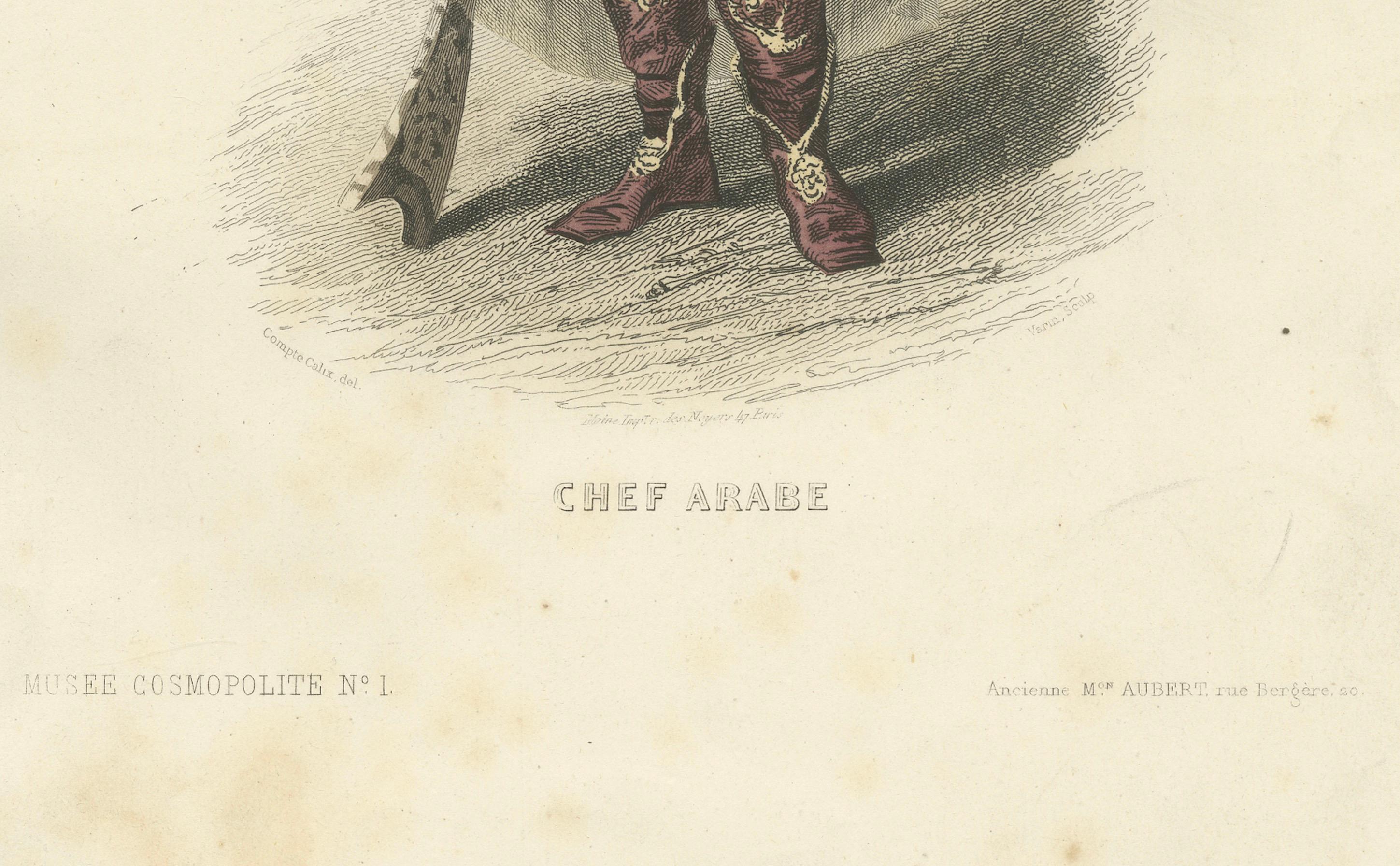 Arabischer Häuptling Kostüm Druck Algerien 1853 von Compte Calix - Handkolorierte Lithographie (Französisch) im Angebot