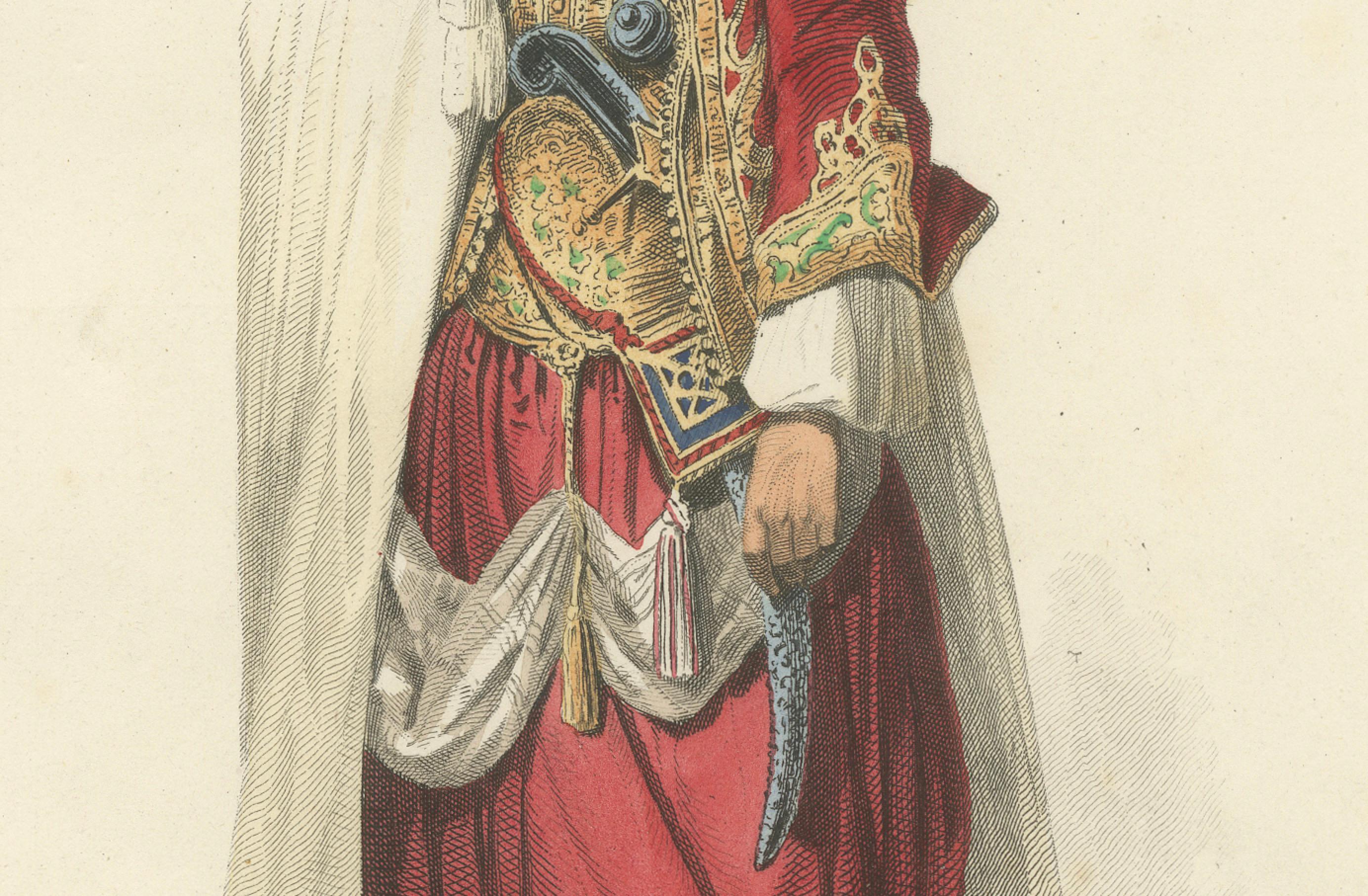 Arabischer Häuptling Kostüm Druck Algerien 1853 von Compte Calix - Handkolorierte Lithographie (19. Jahrhundert) im Angebot