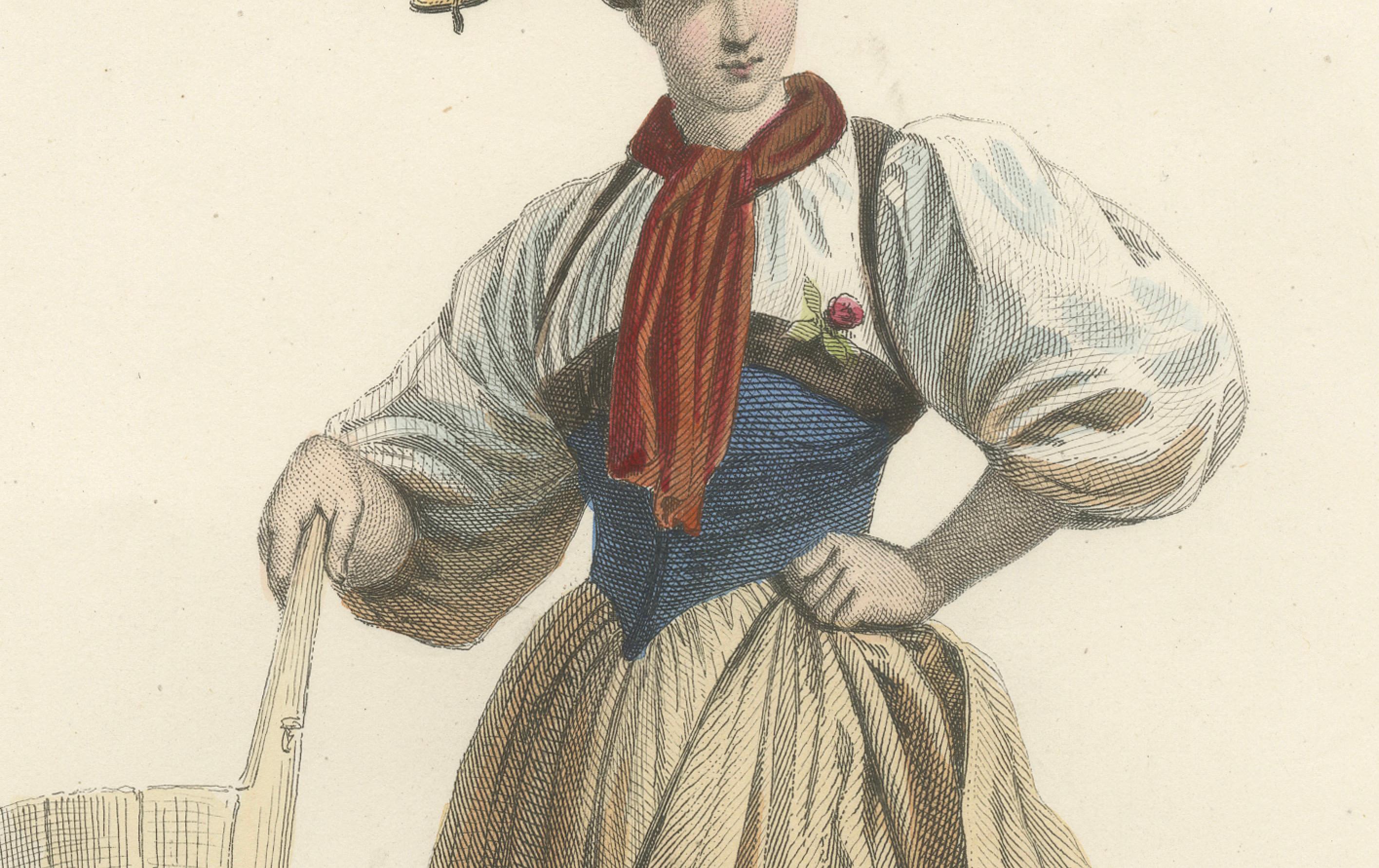 Schweizer Mädchen - Brienz Kanton Bern, Compte Calix Handkolorierter Druck 1853 im Zustand „Gut“ im Angebot in Langweer, NL