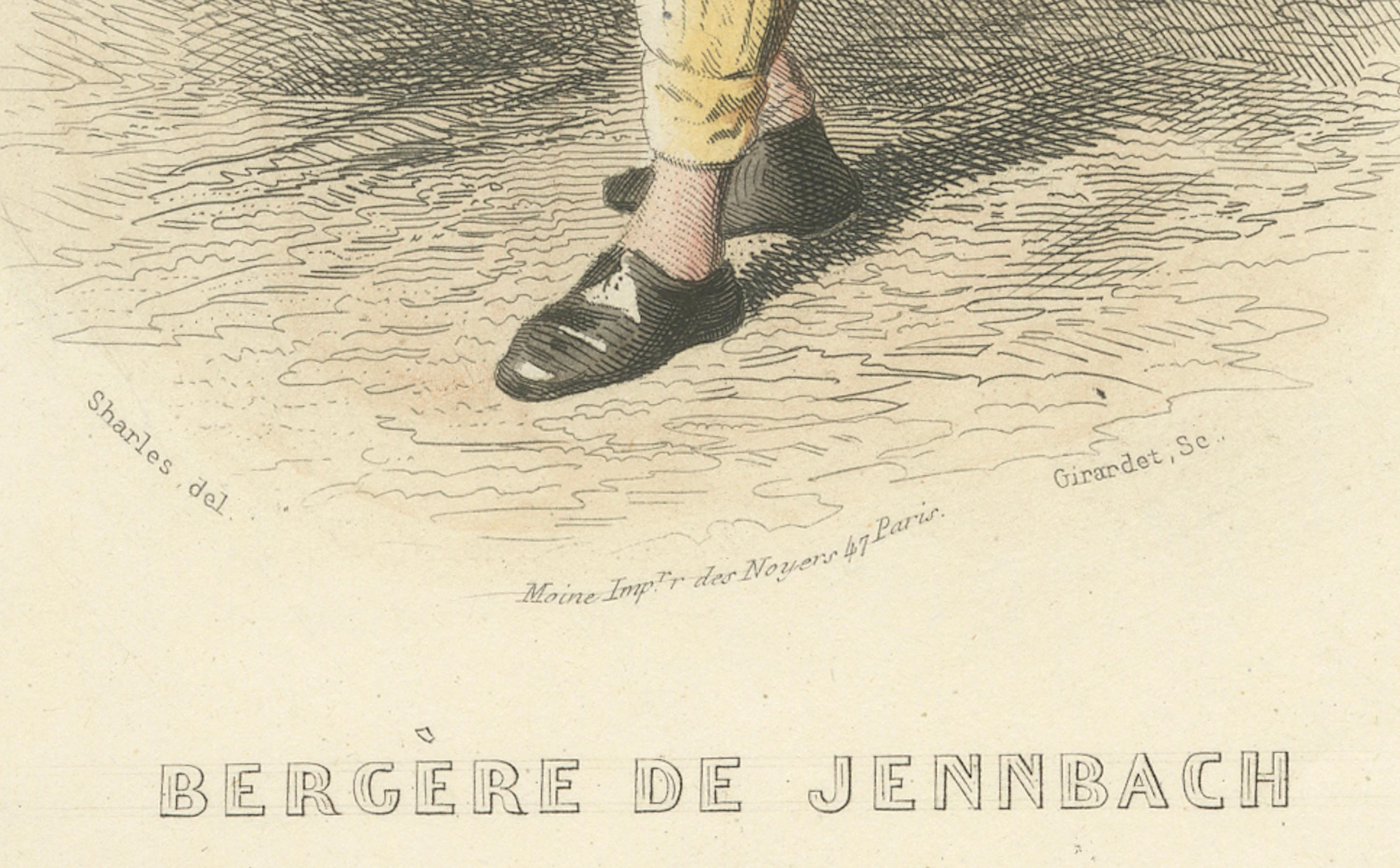 19th Century Tyrolean Shepherdess – Jenbach Austria, Compte-Calix Hand-Colored 1853 For Sale