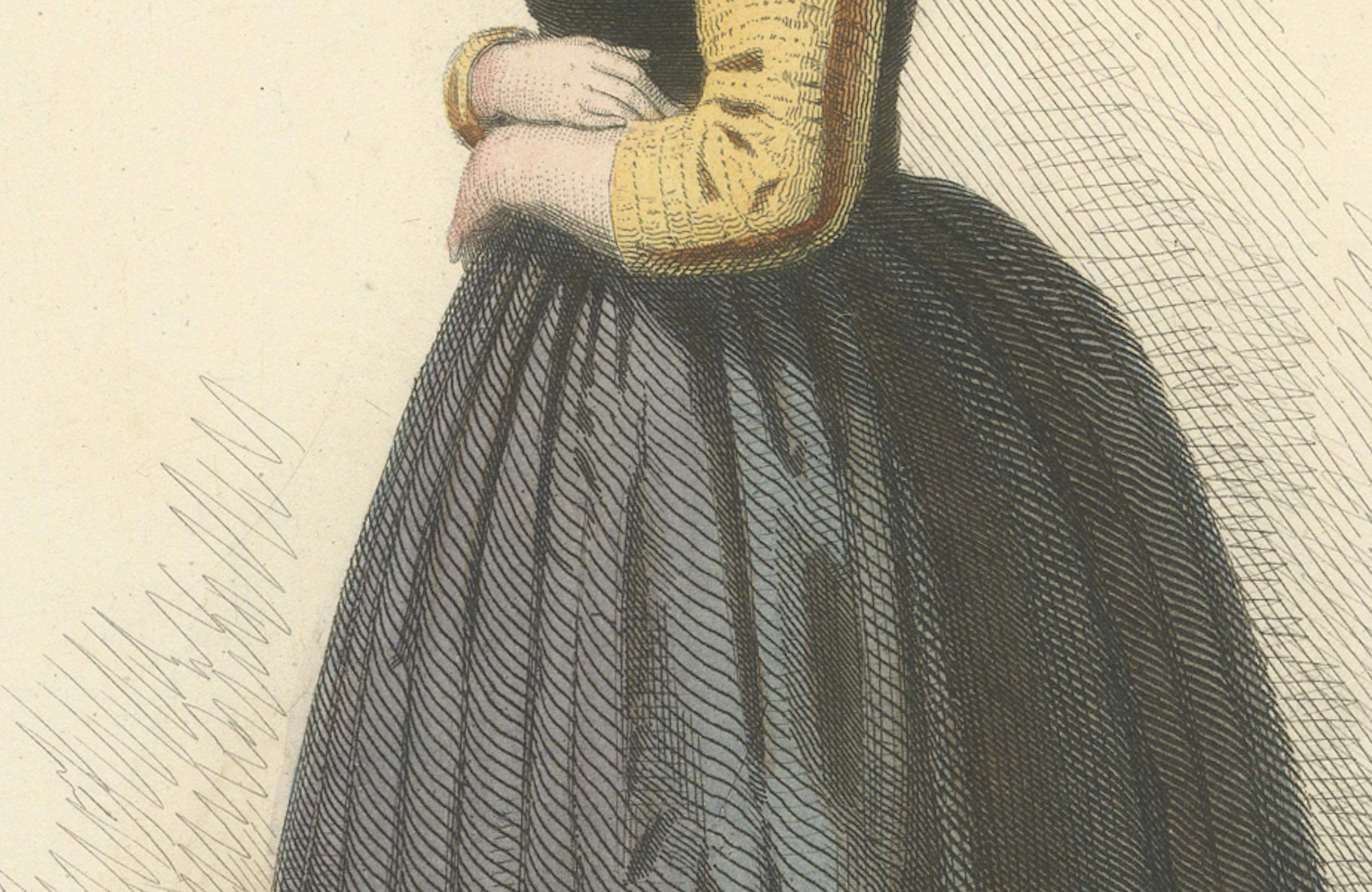 Tyrolean Shepherdess – Jenbach Austria, Compte-Calix Hand-Colored 1853 In Good Condition For Sale In Langweer, NL