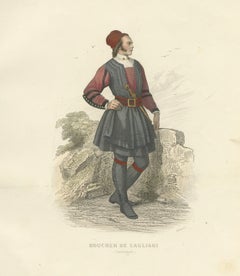 Stampa Macellaio Sardo Cagliari Italia 1853 di Compte Calix - Litografia colorata a mano