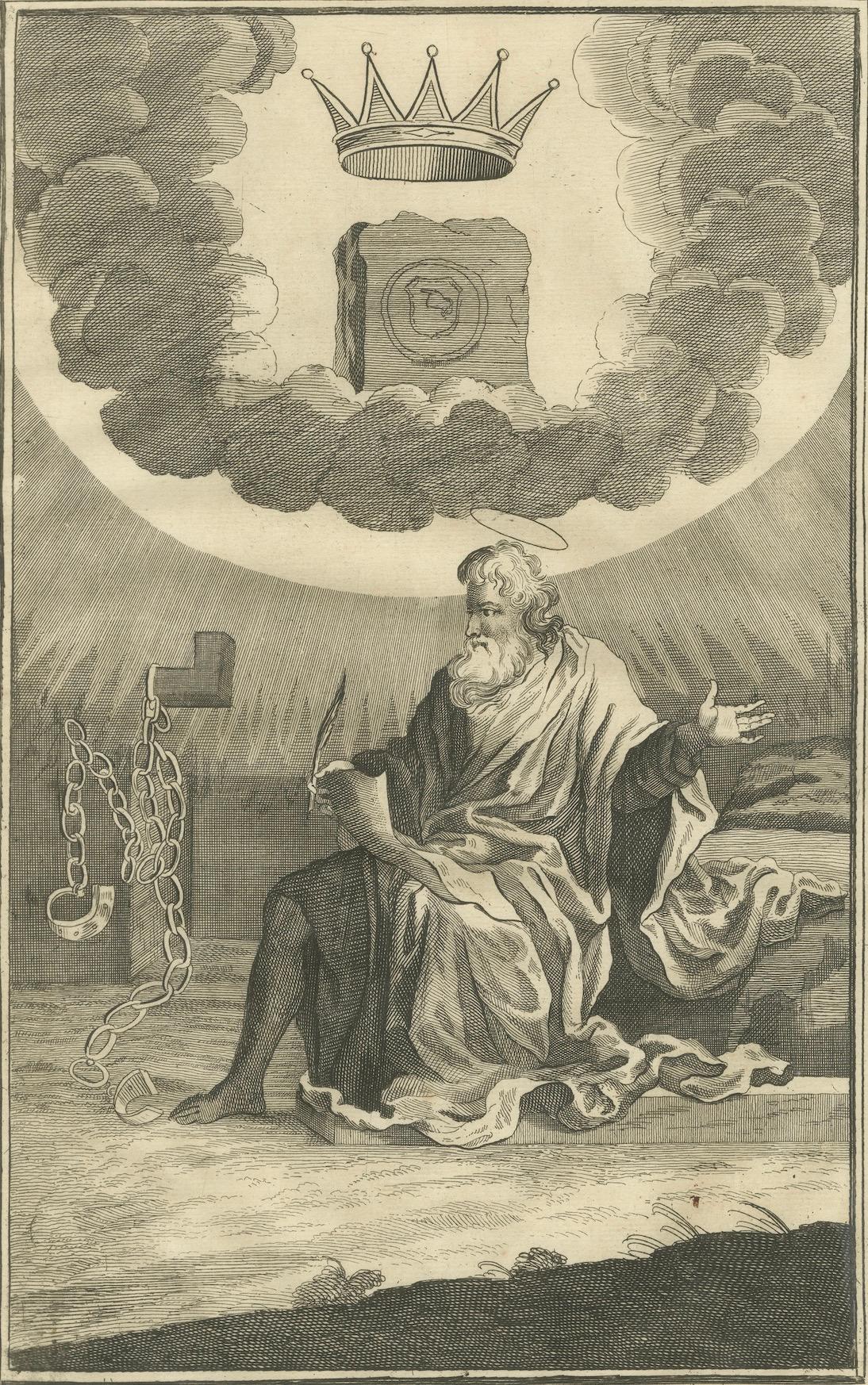 Paulus an Timotheus Kupferstich - Paulus prophezeit Tod und Märtyrertod ca. 1735 (Papier) im Angebot